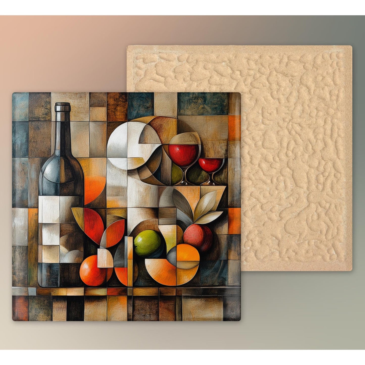 Abstract Wine Bottle & Glass Ceramic Tile Art | Unique Decorative Tile for Home Bar | Stylish Gift for Wine Lovers | Kitchen Decor