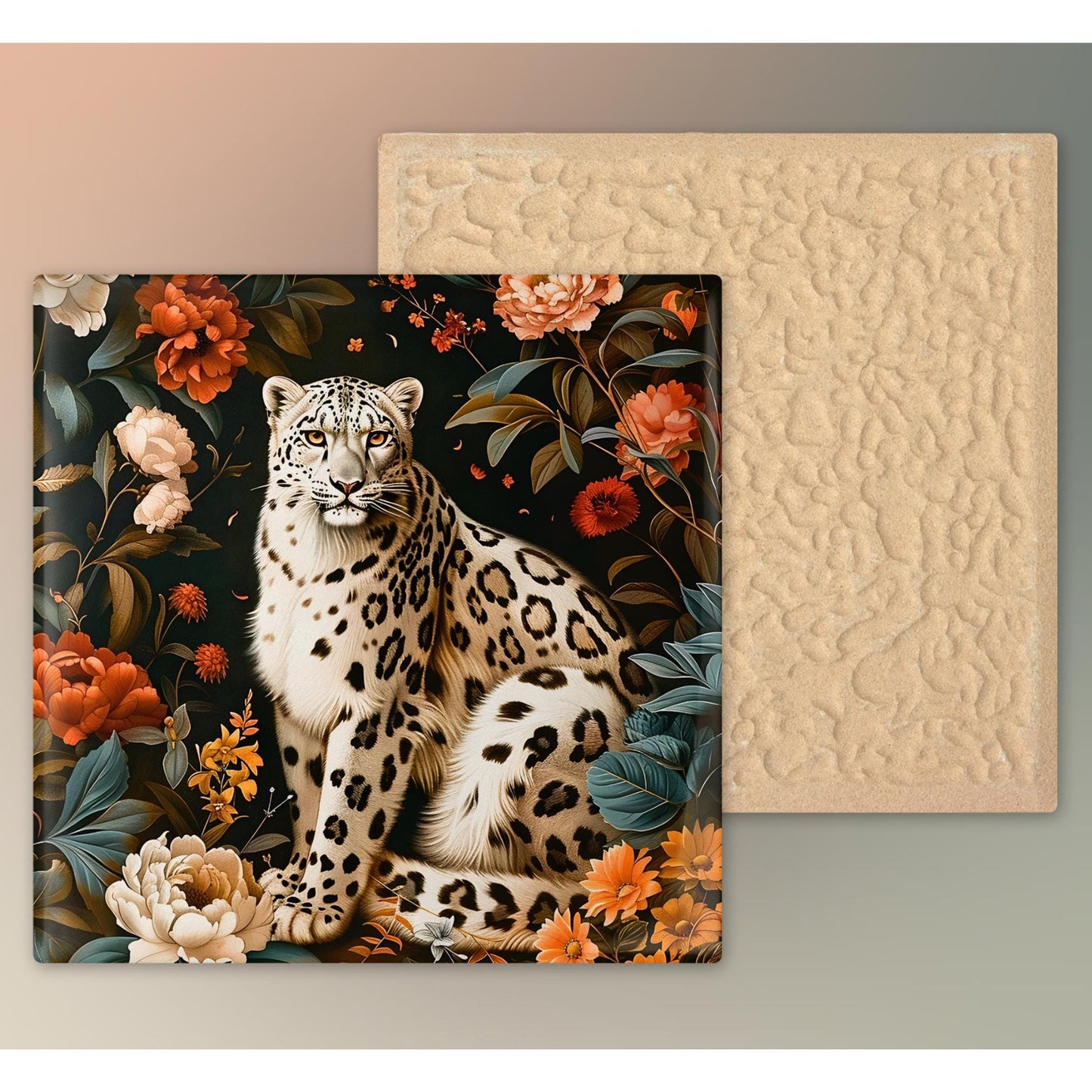 William Morris Inspired Snow Leopard Ceramic Tile | Art Nouveau Wall Decor | Vintage Art | Traditional Decor | Classic Wall Art