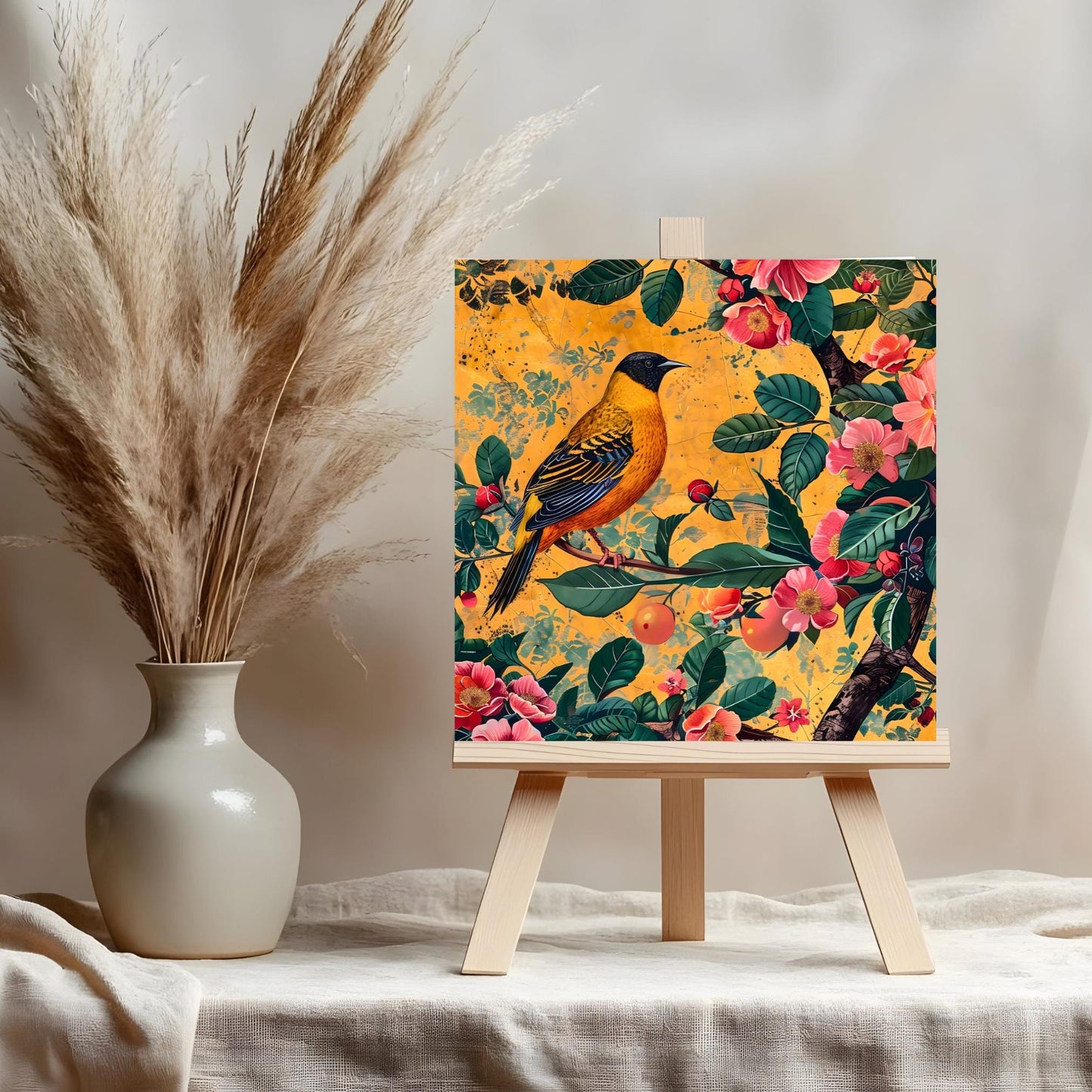 William Morris Inspired Bird Ceramic Tile | Art Nouveau Bird On a Branch | Vintage Wall Art | William Morris Nature Lovers Print