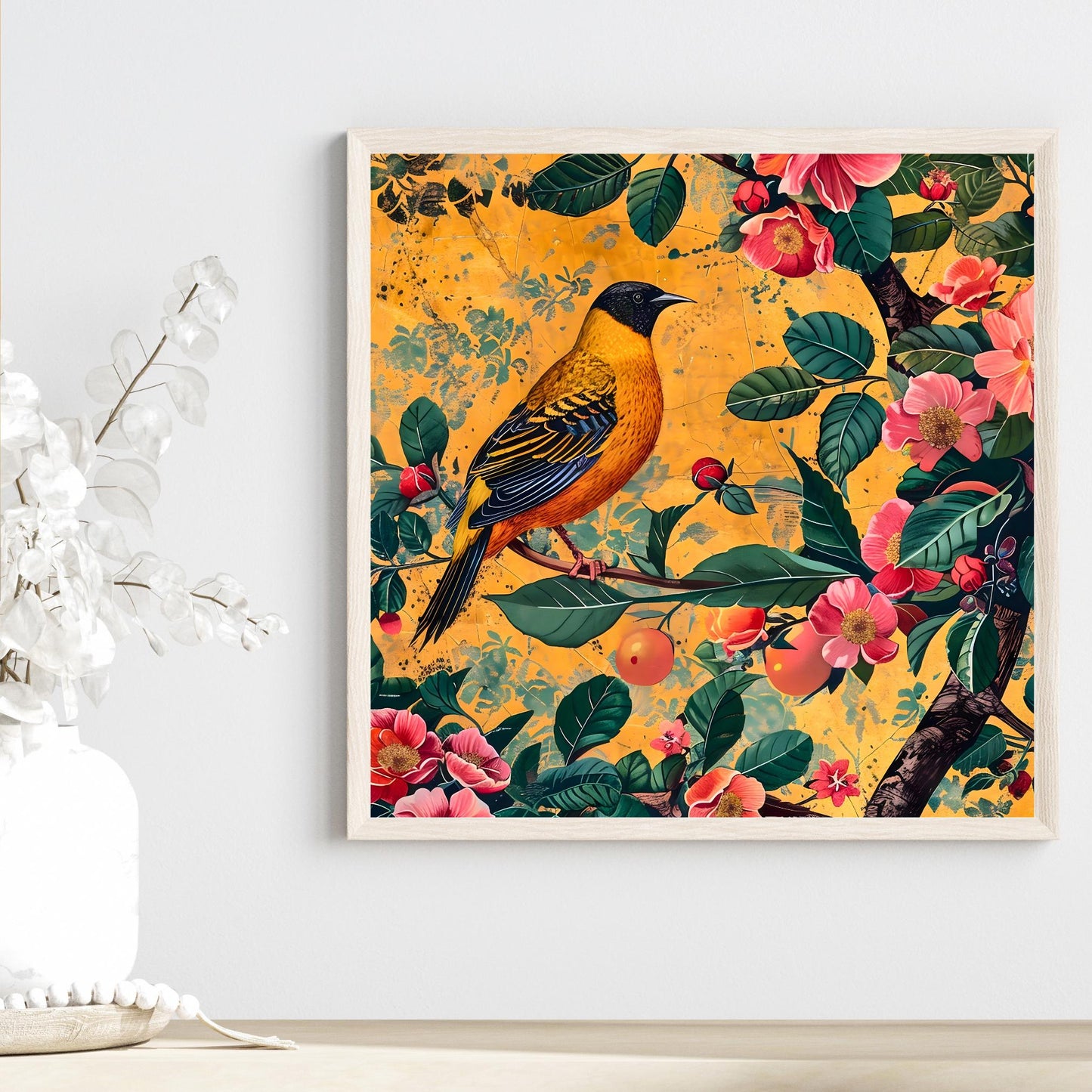 William Morris Inspired Bird Ceramic Tile | Art Nouveau Bird On a Branch | Vintage Wall Art | William Morris Nature Lovers Print