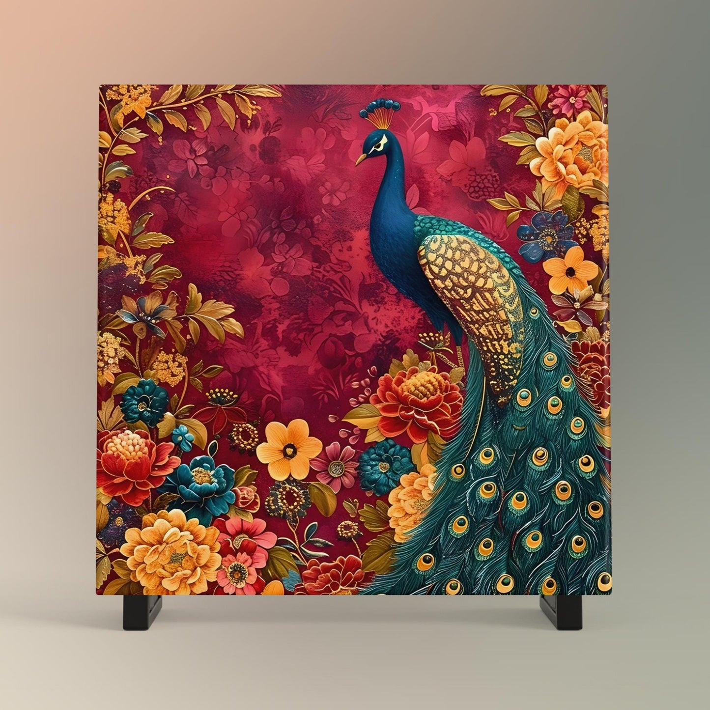 William Morris Peacock Ceramic Tile | Art Nouveau | Vintage Wall Art | William Morris Nature Lovers Print