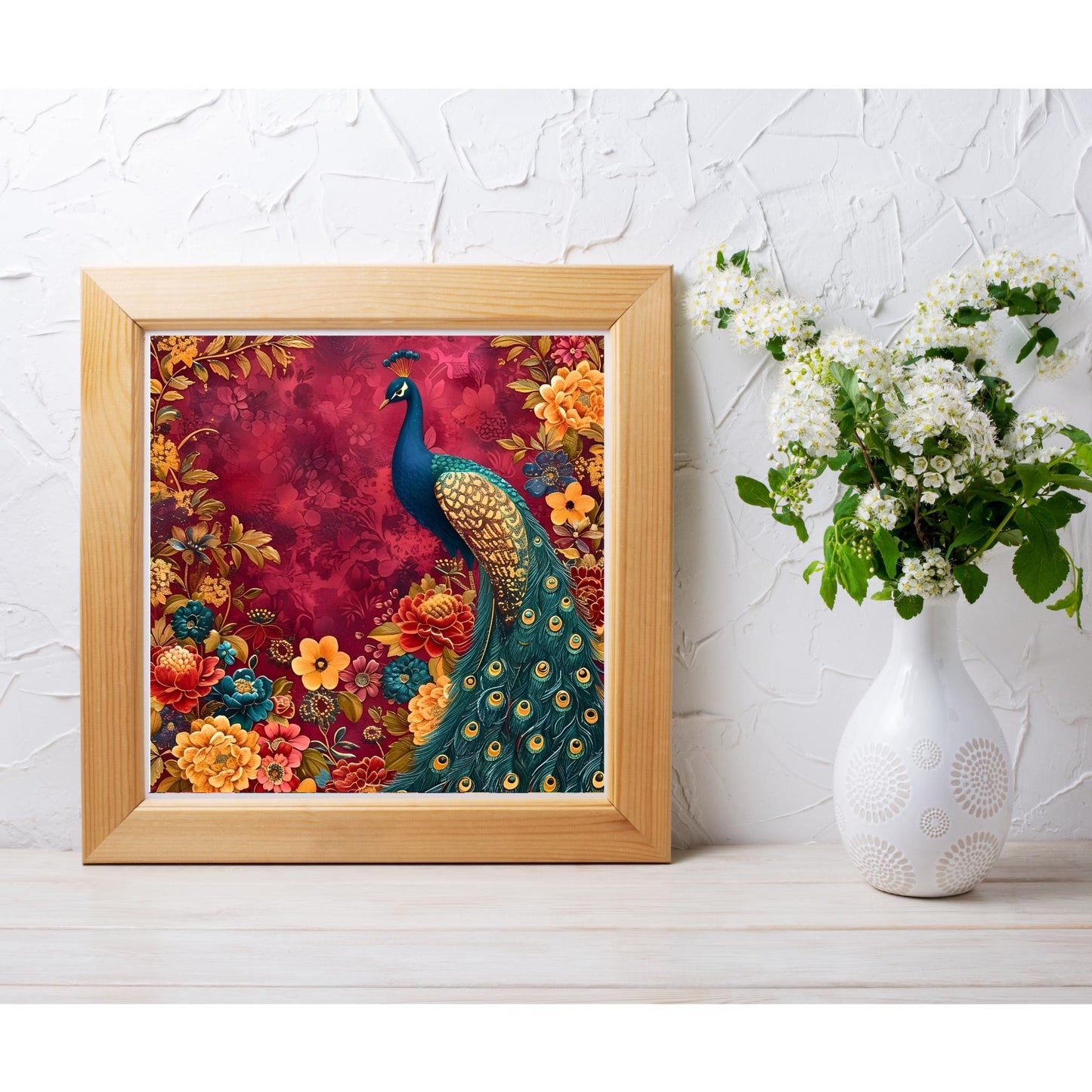 William Morris Peacock Ceramic Tile | Art Nouveau | Vintage Wall Art | William Morris Nature Lovers Print