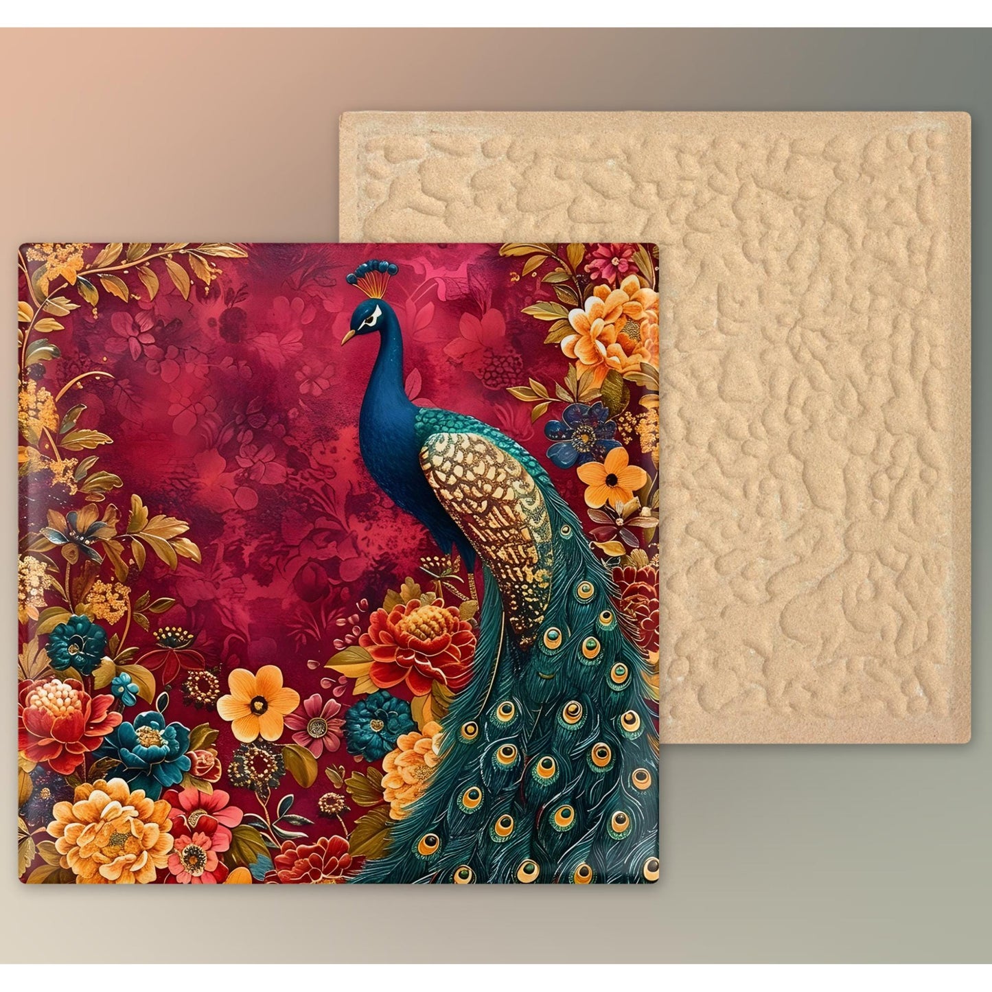 William Morris Peacock Ceramic Tile | Art Nouveau | Vintage Wall Art | William Morris Nature Lovers Print