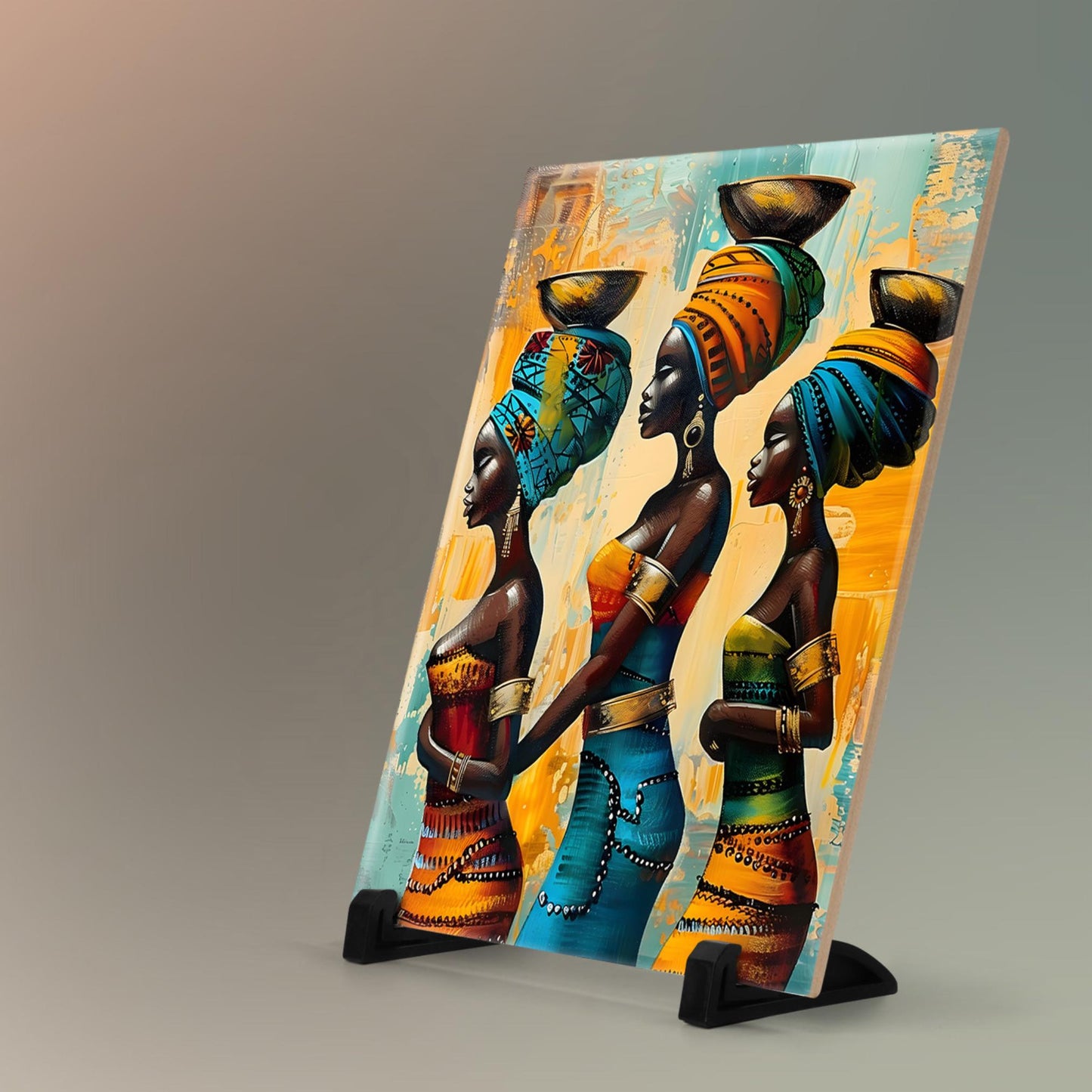 Ceramic Tile Art of Beautiful African Women Art - Afrocentric Style for Unique Home Decor, Perfect Gift for Nature Lover - 8x10" Art Print