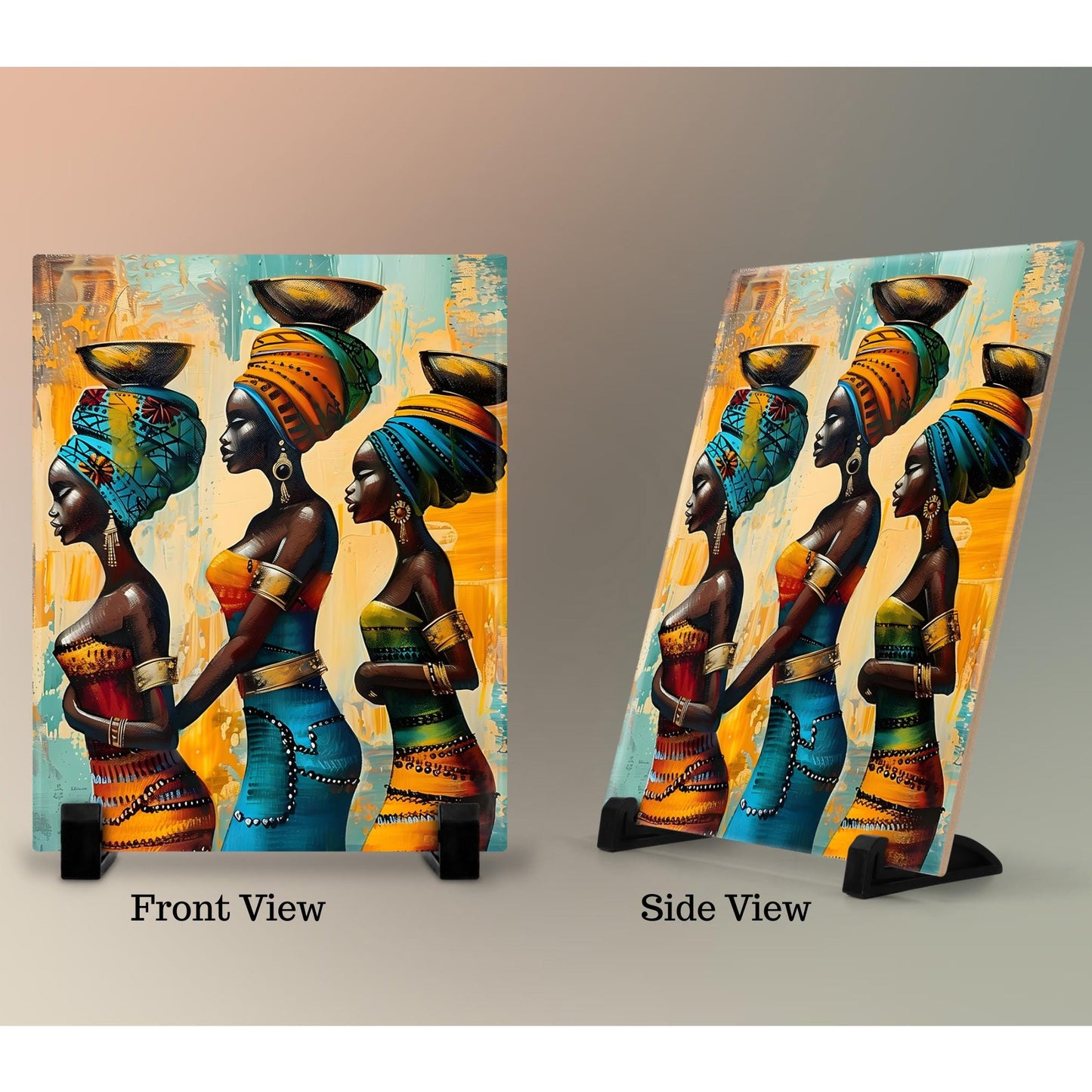 Ceramic Tile Art of Beautiful African Women Art - Afrocentric Style for Unique Home Decor, Perfect Gift for Nature Lover - 8x10" Art Print