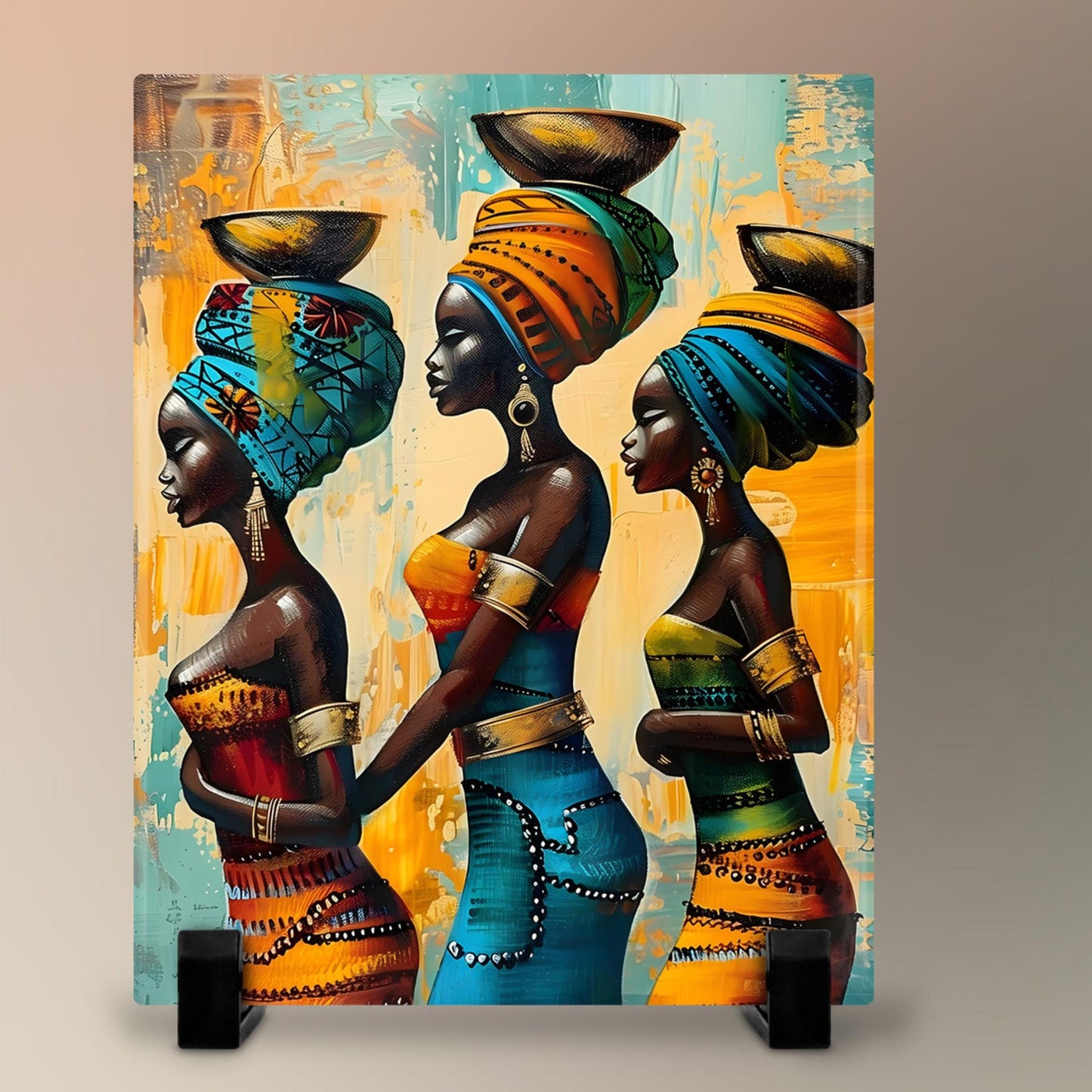 Ceramic Tile Art of Beautiful African Women Art - Afrocentric Style for Unique Home Decor, Perfect Gift for Nature Lover - 8x10" Art Print