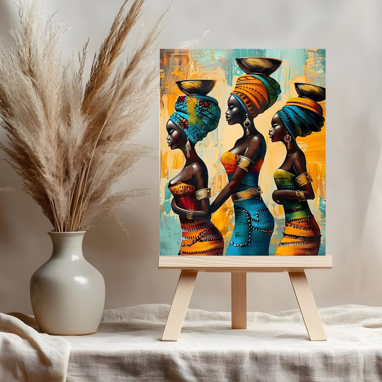 Ceramic Tile Art of Beautiful African Women Art - Afrocentric Style for Unique Home Decor, Perfect Gift for Nature Lover - 8x10" Art Print