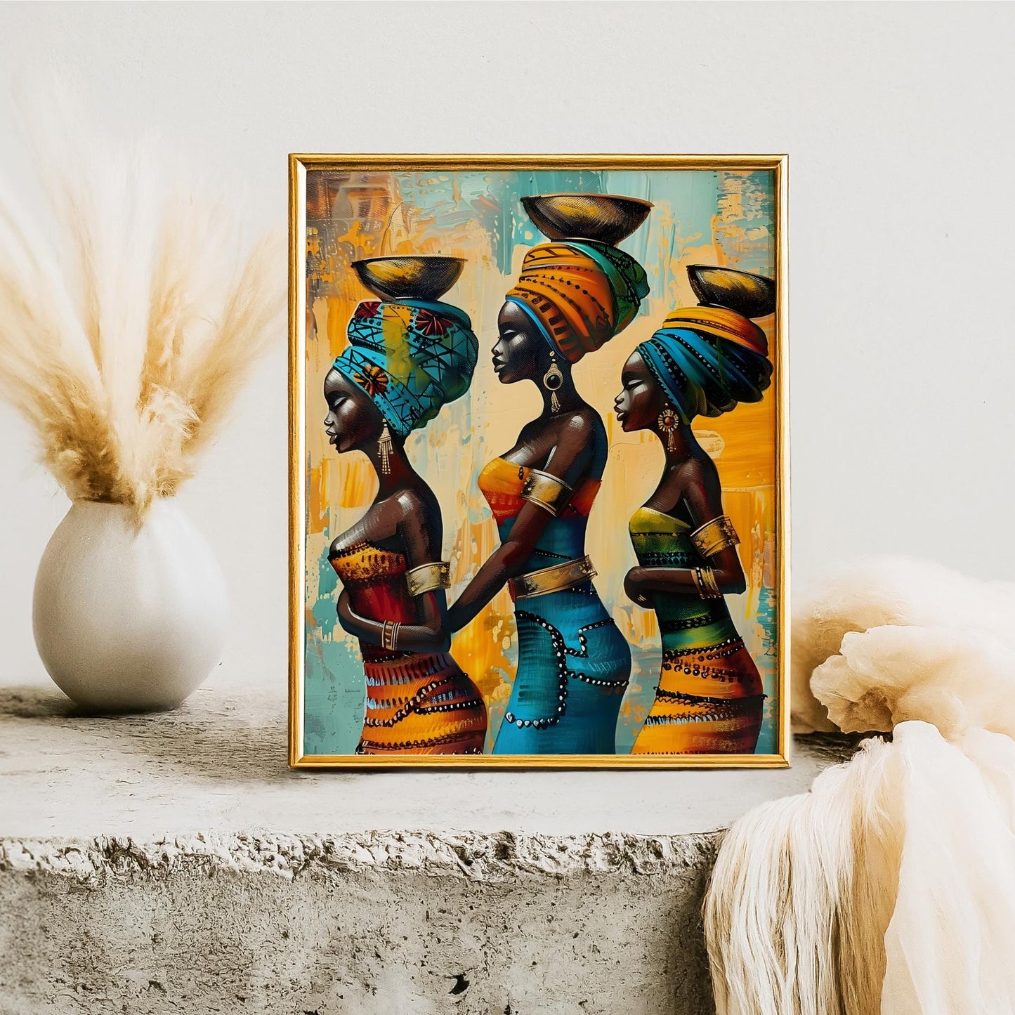 Ceramic Tile Art of Beautiful African Women Art - Afrocentric Style for Unique Home Decor, Perfect Gift for Nature Lover - 8x10" Art Print