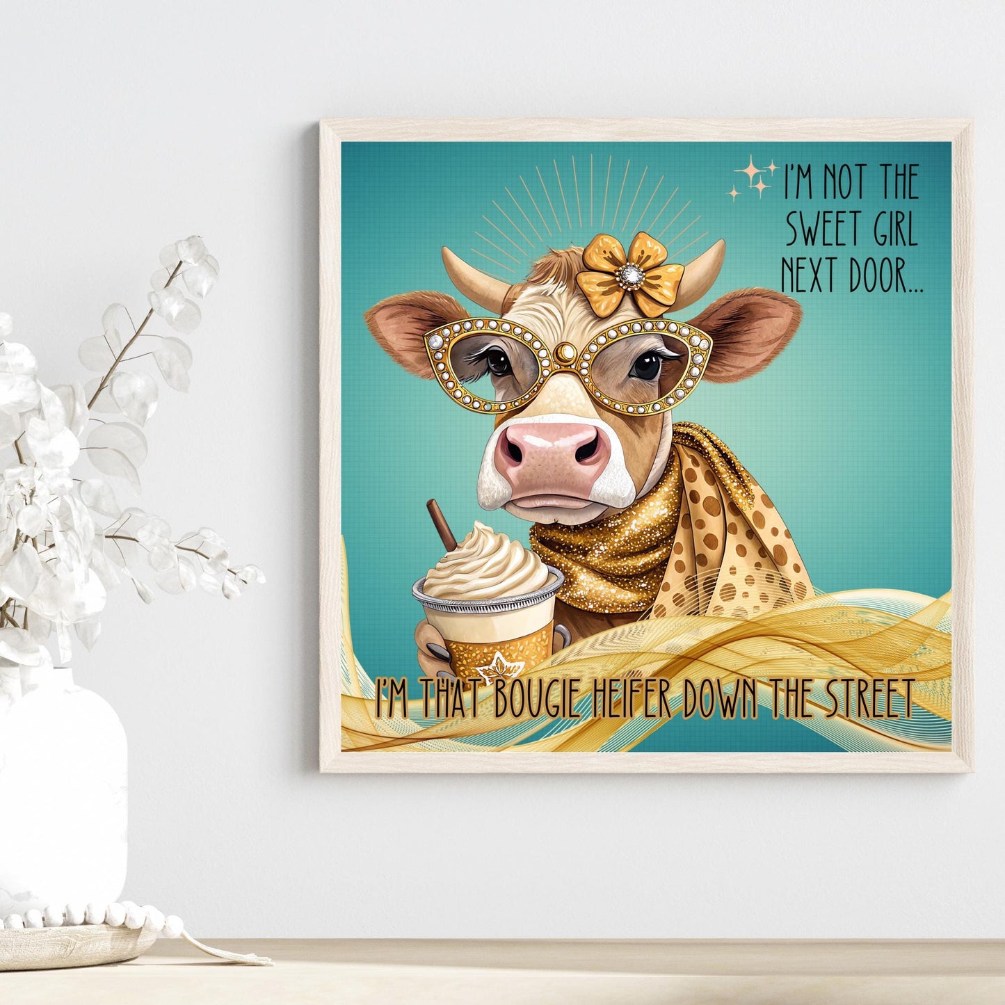 Funny Cow Ceramic Wall Art Tile, Sassy Quote Kitchen Decor - "I'm Not the Sweet Girl Next Door" Print for Humor Lovers