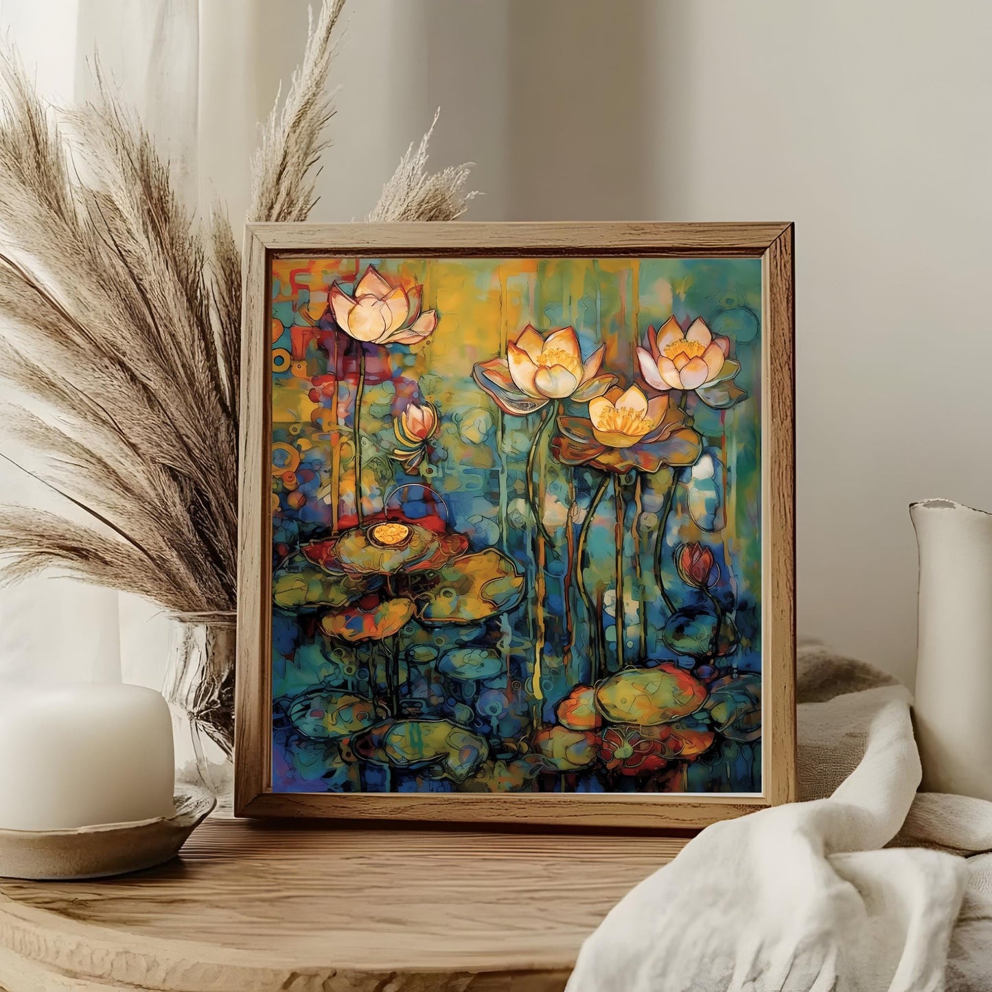 Water Lily Art Tile II - Elegant Art Nouveau Ceramic Tile, Botanical Artwork, Gallery Wall Display - Spring Decor, Floral