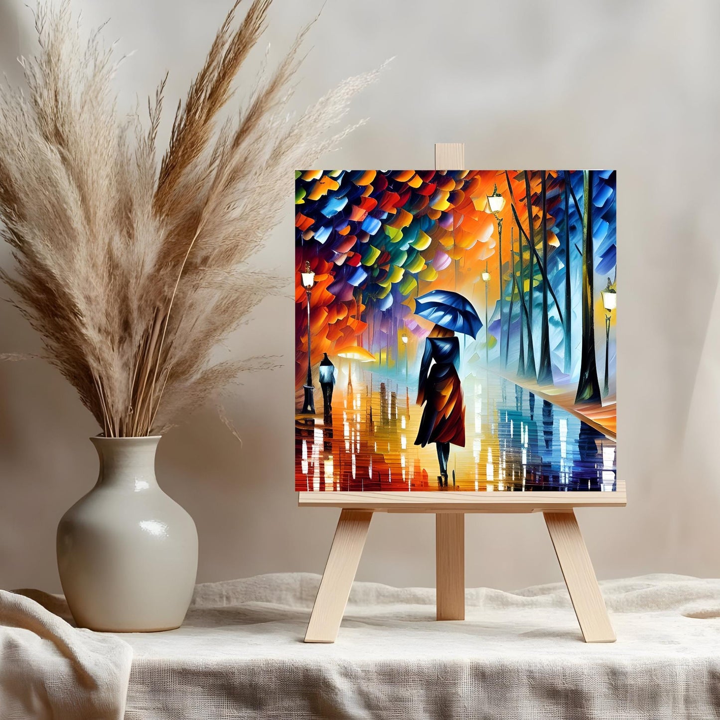 Abstract Art Woman Walking in the Rain, Ceramic Tile, Artwork for Living Room Decor