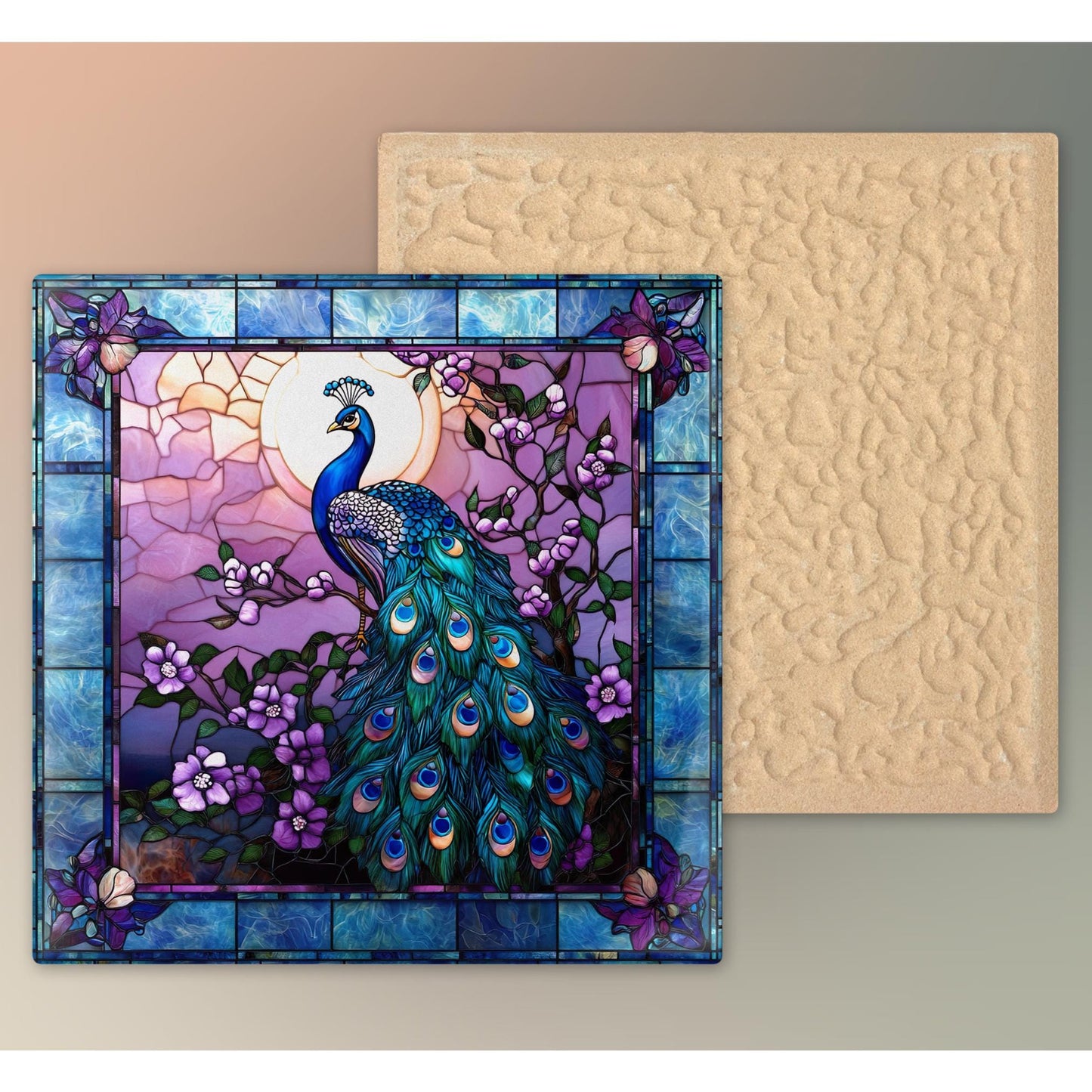Peacock Ceramic Tile Stained Glass Look | Art Nouveau, Unique Wall Art | Ceramic Wall Decor | Art Deco Bird