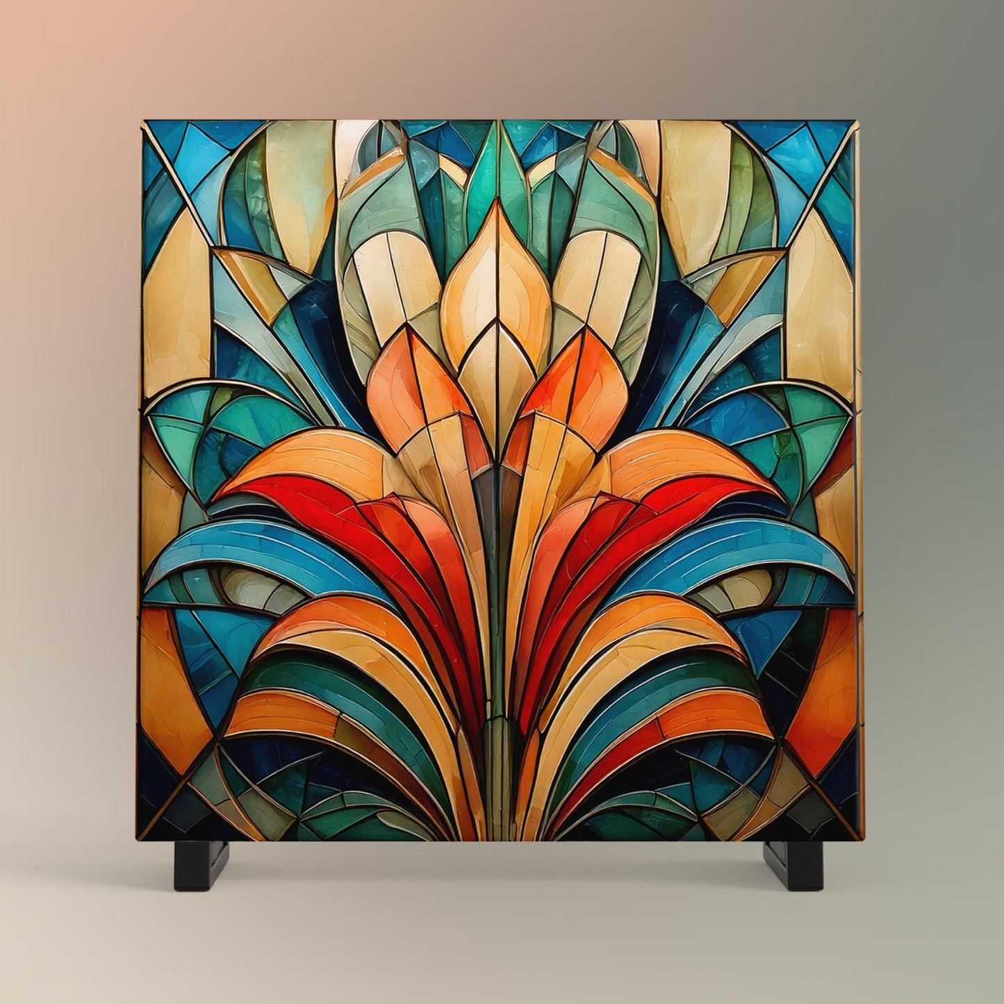 Art Nouveau Floral Ceramic Art Tile, Handcrafted Decorative Tile for Elegant Home Decor, Unique Gift for Art Lovers