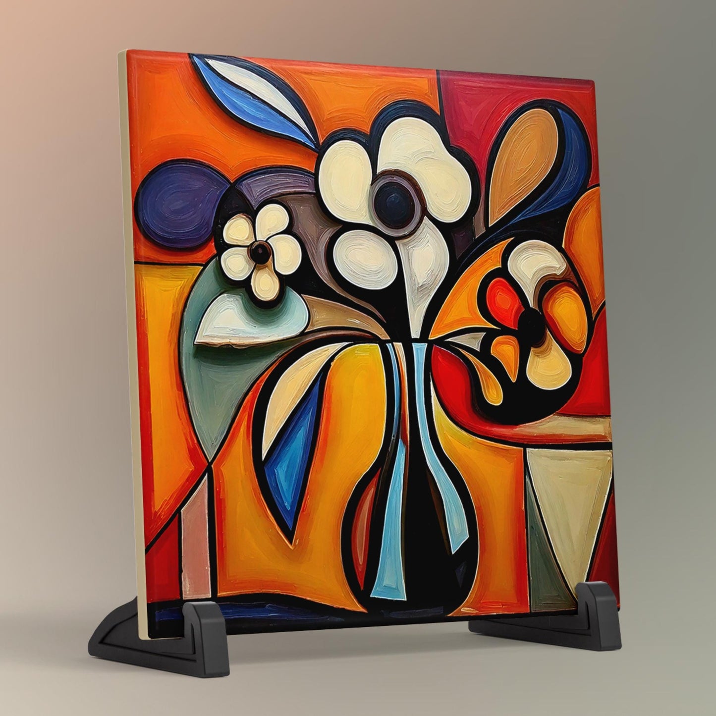 Ceramic Tile Art- Cubism Art - Vibrant Abstract Wall Decor - Home Decor Accent Piece - Ideal Gift for Housewarming or Art Lover