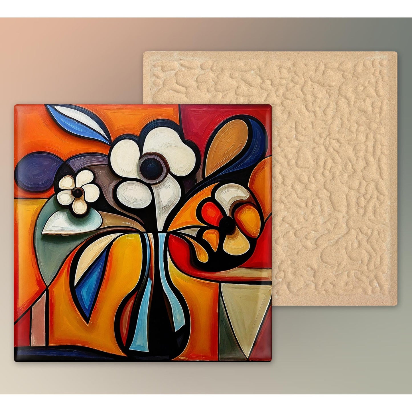 Ceramic Tile Art- Cubism Art - Vibrant Abstract Wall Decor - Home Decor Accent Piece - Ideal Gift for Housewarming or Art Lover