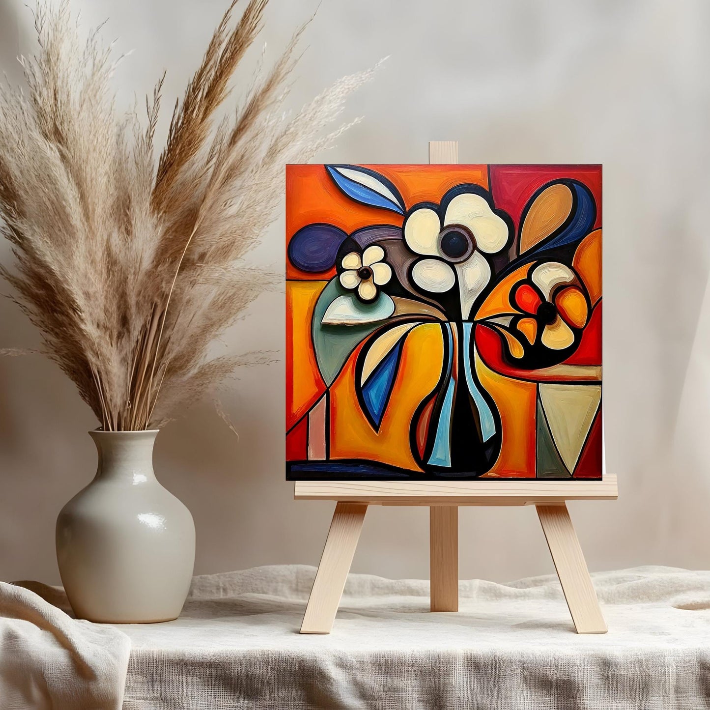Ceramic Tile Art- Cubism Art - Vibrant Abstract Wall Decor - Home Decor Accent Piece - Ideal Gift for Housewarming or Art Lover