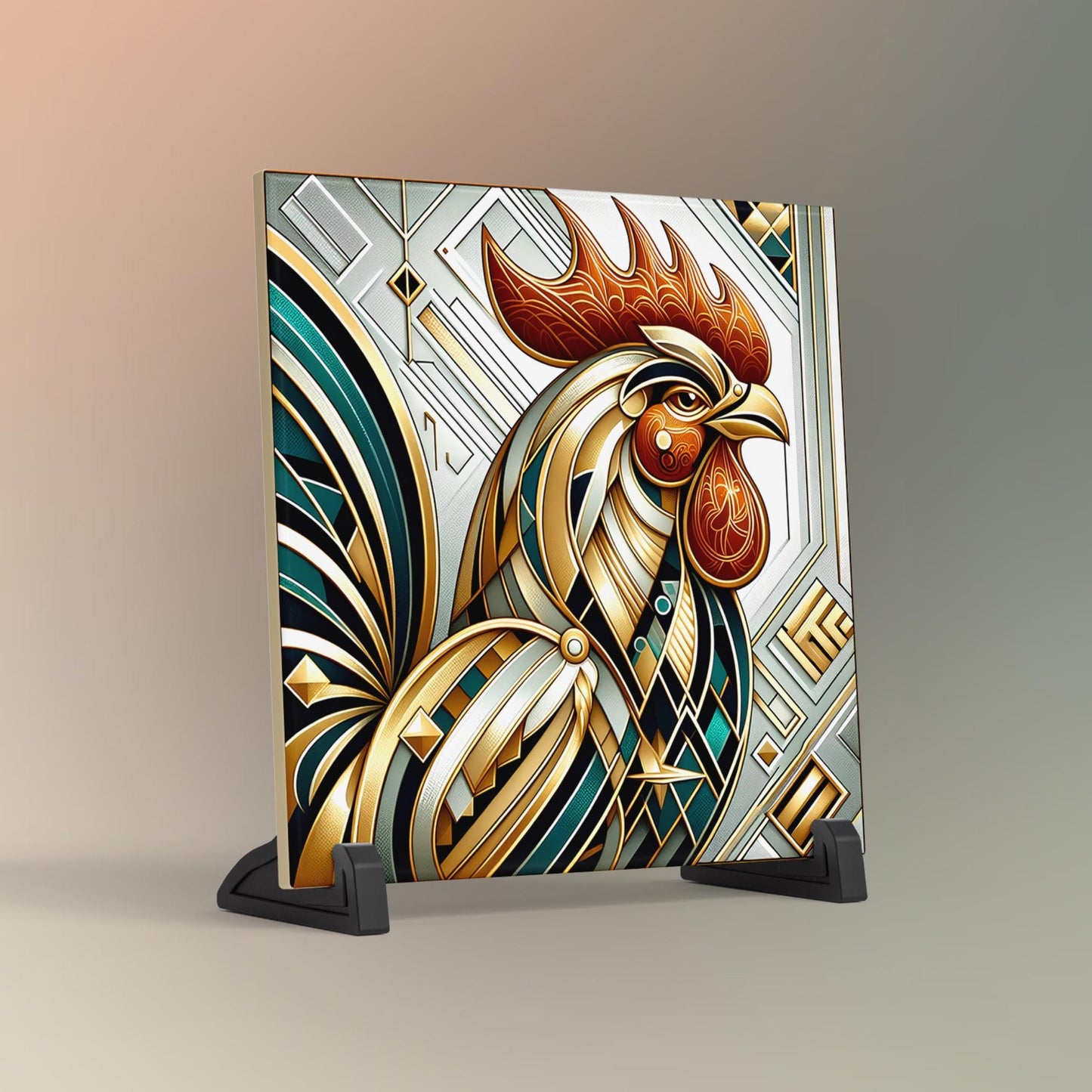 Art Deco Rooster Ceramic Tile** - Whimsical Art Nouveau Style Decor for Your Kitchen - Perfect Gift for Home Chefs