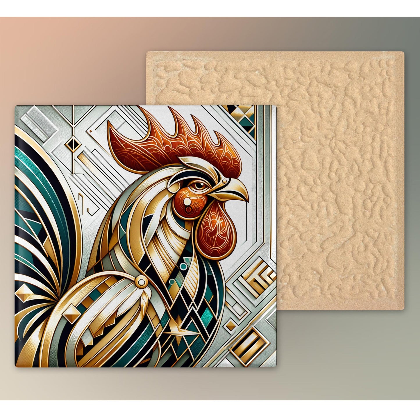 Art Deco Rooster Ceramic Tile** - Whimsical Art Nouveau Style Decor for Your Kitchen - Perfect Gift for Home Chefs