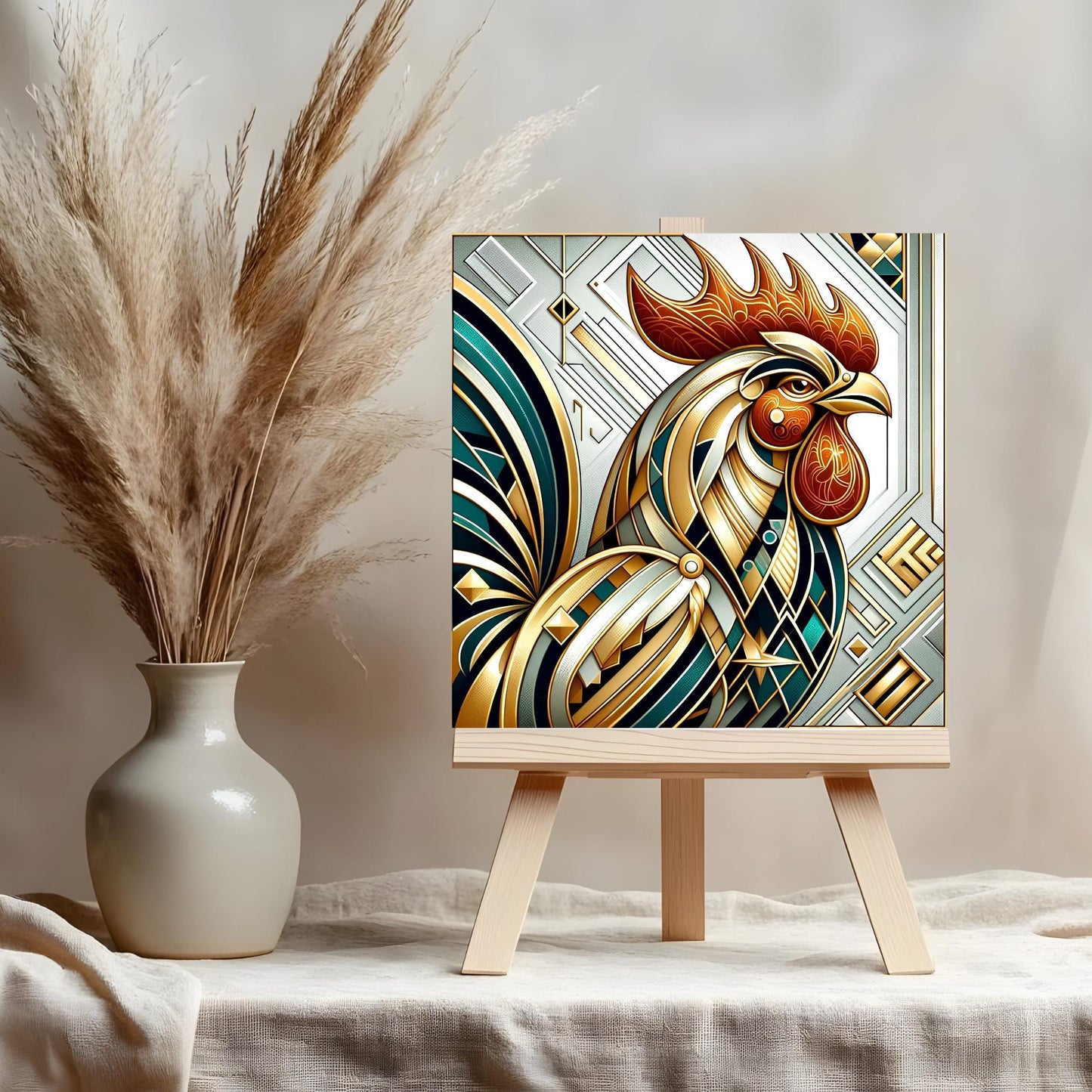 Art Deco Rooster Ceramic Tile** - Whimsical Art Nouveau Style Decor for Your Kitchen - Perfect Gift for Home Chefs