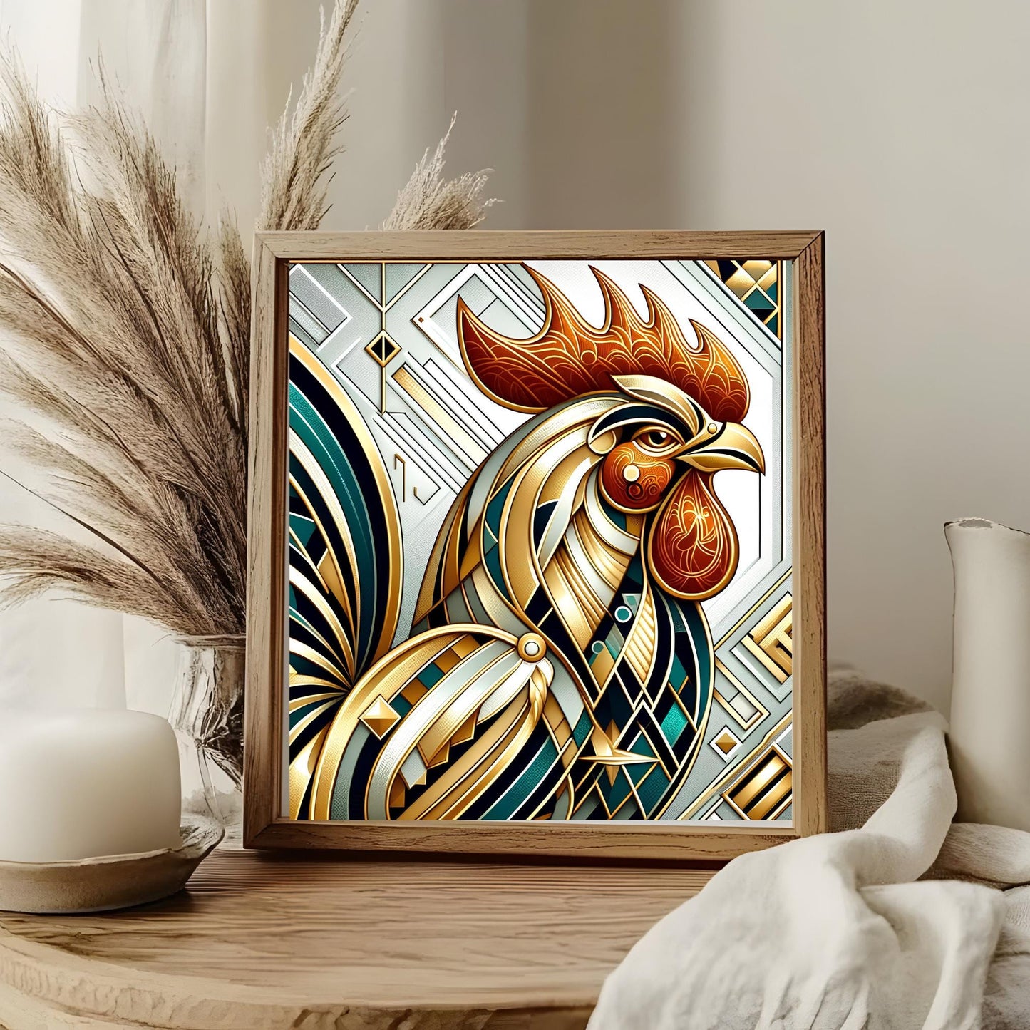 Art Deco Rooster Ceramic Tile** - Whimsical Art Nouveau Style Decor for Your Kitchen - Perfect Gift for Home Chefs