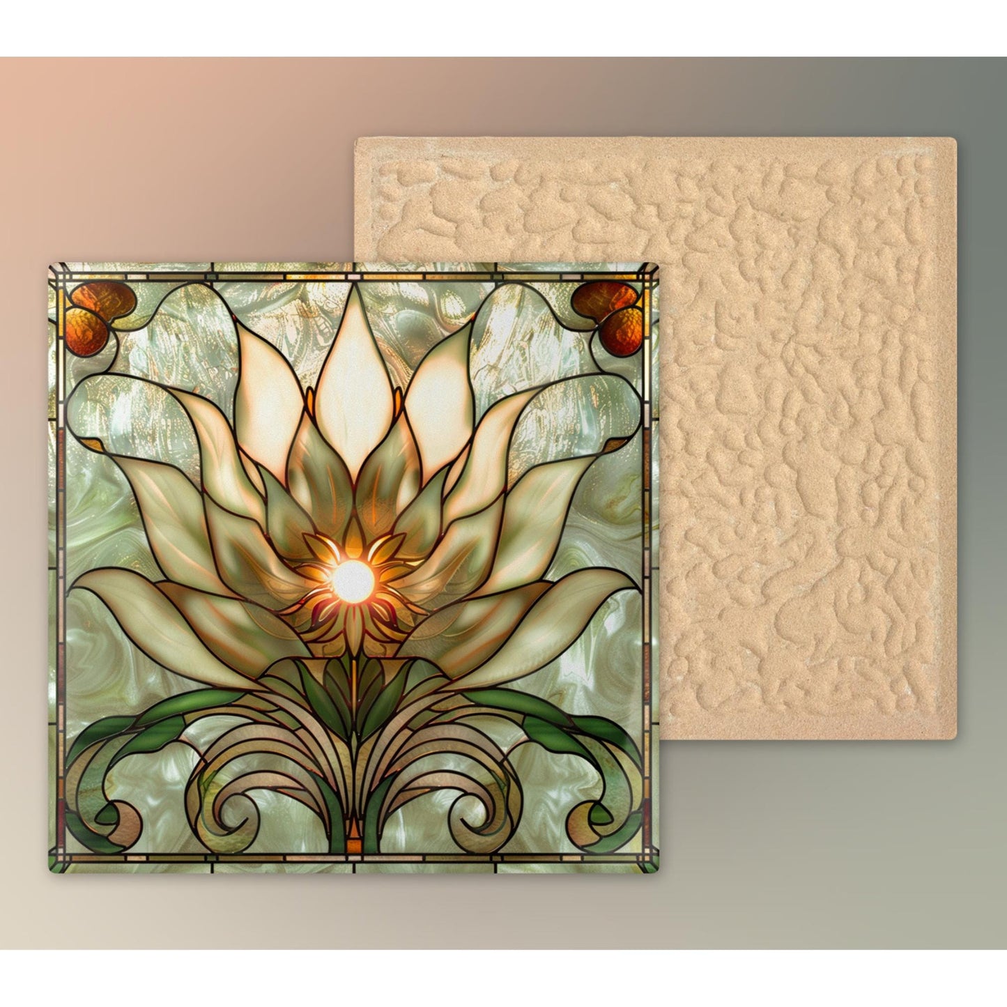 Elegant Lotus Flower Ceramic Tile Art | Stained Glass Look Flower Wall Decor | Yoga and Meditation | Spiritual Mindfulness Gift | Spa Gift