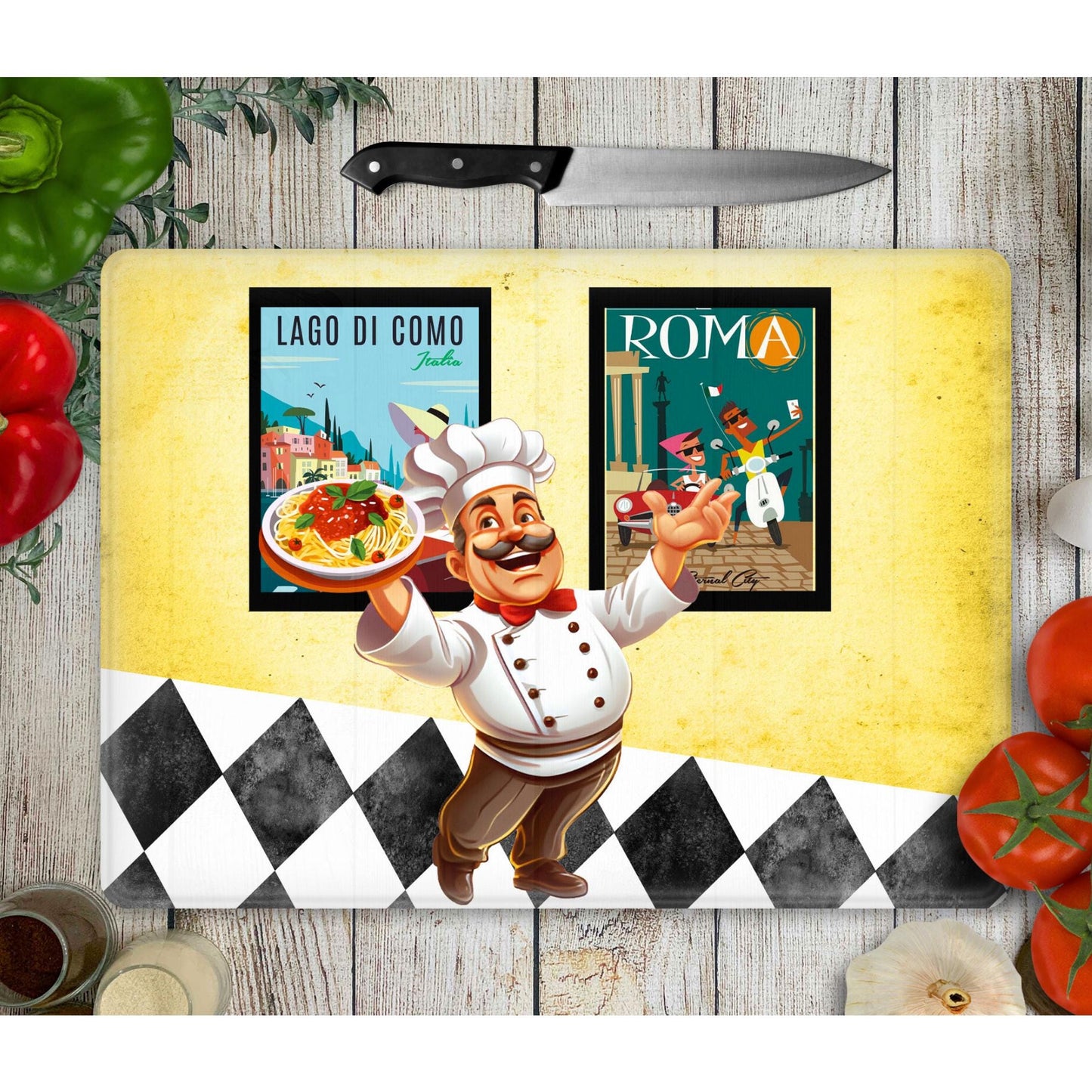 Italian Chef Glass Cutting Board, Tempered Glass Chopping Board, Perfect for Cheese & Charcuterie, Functional Kitchen Art Home Decor Gift