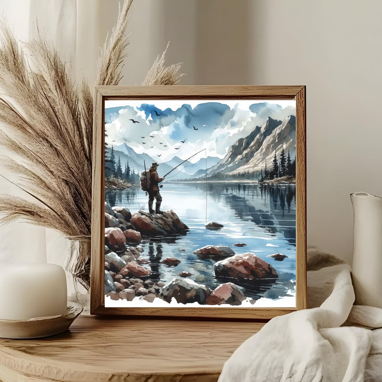 Fishing Themed Ceramic Tile, Coastal Inspired Man Cave Piece for Anglers, Perfect Gift for Father's Day and Fishing Lovers