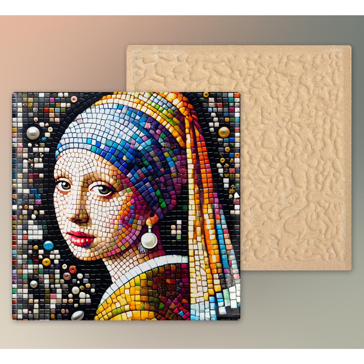 Girl with a Pearl Earring by Vermeer Tile Art, Elegant Mosaic Effect Ceramic Wall Decor, Timeless Gift for Art Lovers & Collectors