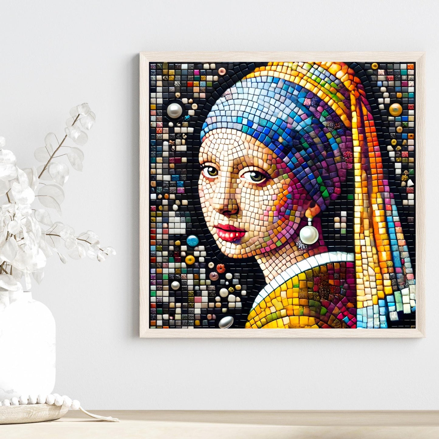 Girl with a Pearl Earring by Vermeer Tile Art, Elegant Mosaic Effect Ceramic Wall Decor, Timeless Gift for Art Lovers & Collectors