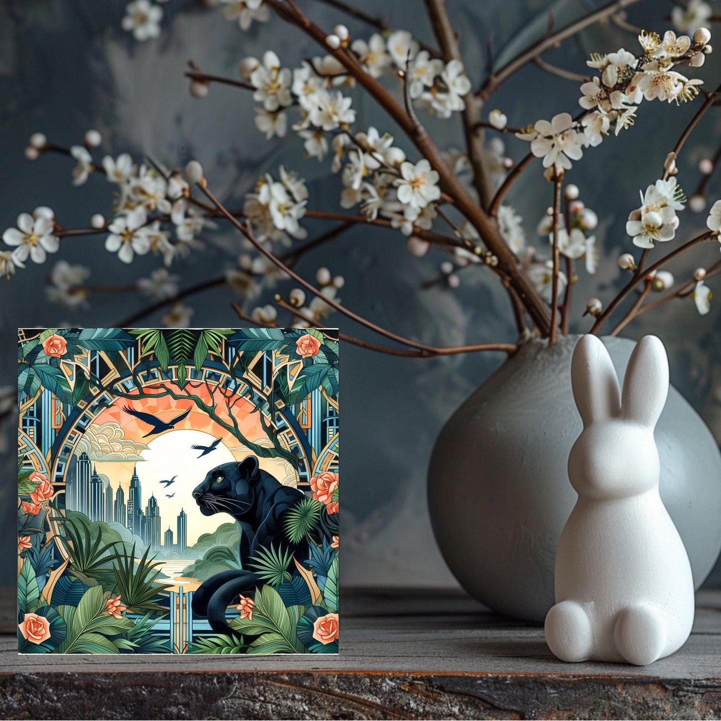 Art Nouveau Panther Ceramic Art Tile, Decorative Tile Inspired by William Morris, Unique Home Decor