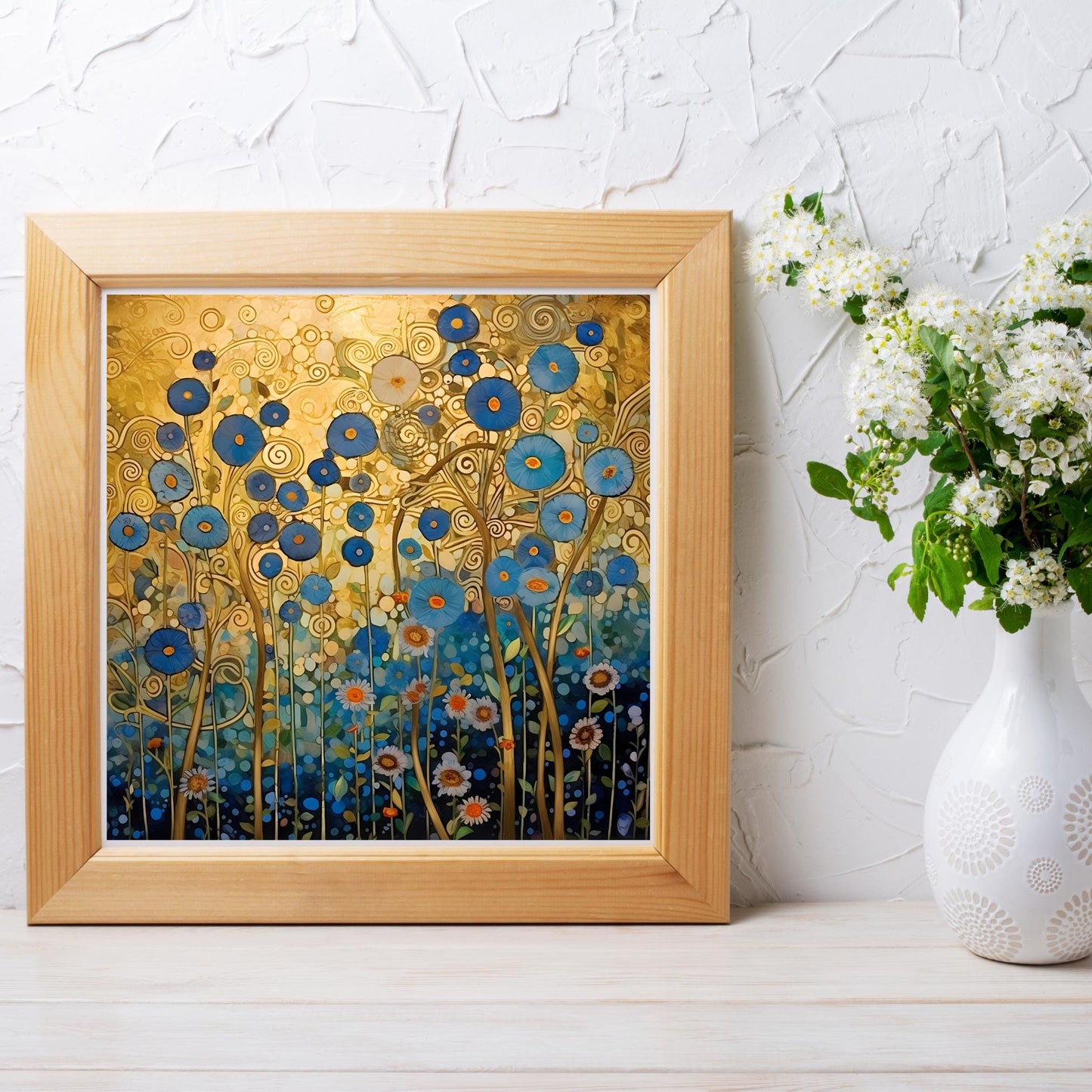 Abstract Floral Ceramic Tile Flower Art - Gustav Klimt Inspired Art Tile - Abstract Wall Hanging -  Art Print Ready to Display or Hang