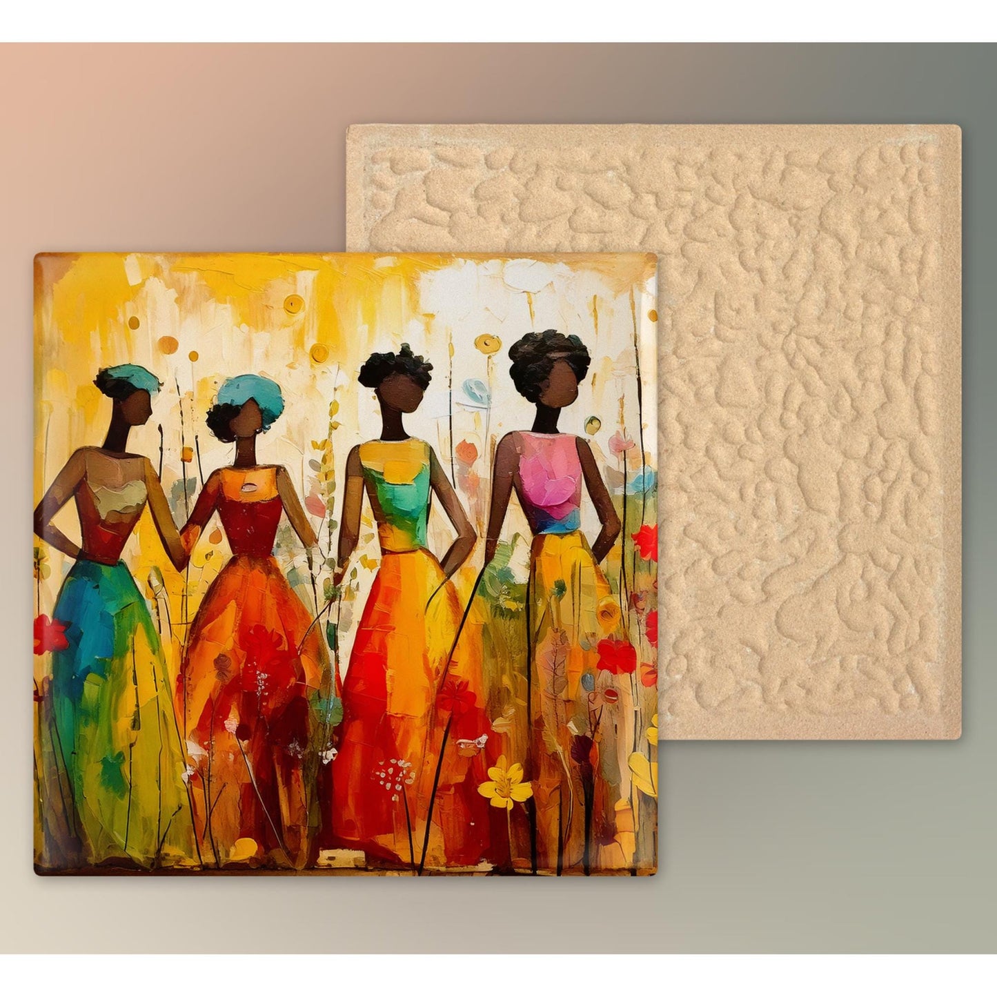 Black Woman with Flowers Ceramic Tile, Trendy Wall Art Black Girl Art, Black Woman Wall Art, Black Girl Poster Art, African American Art