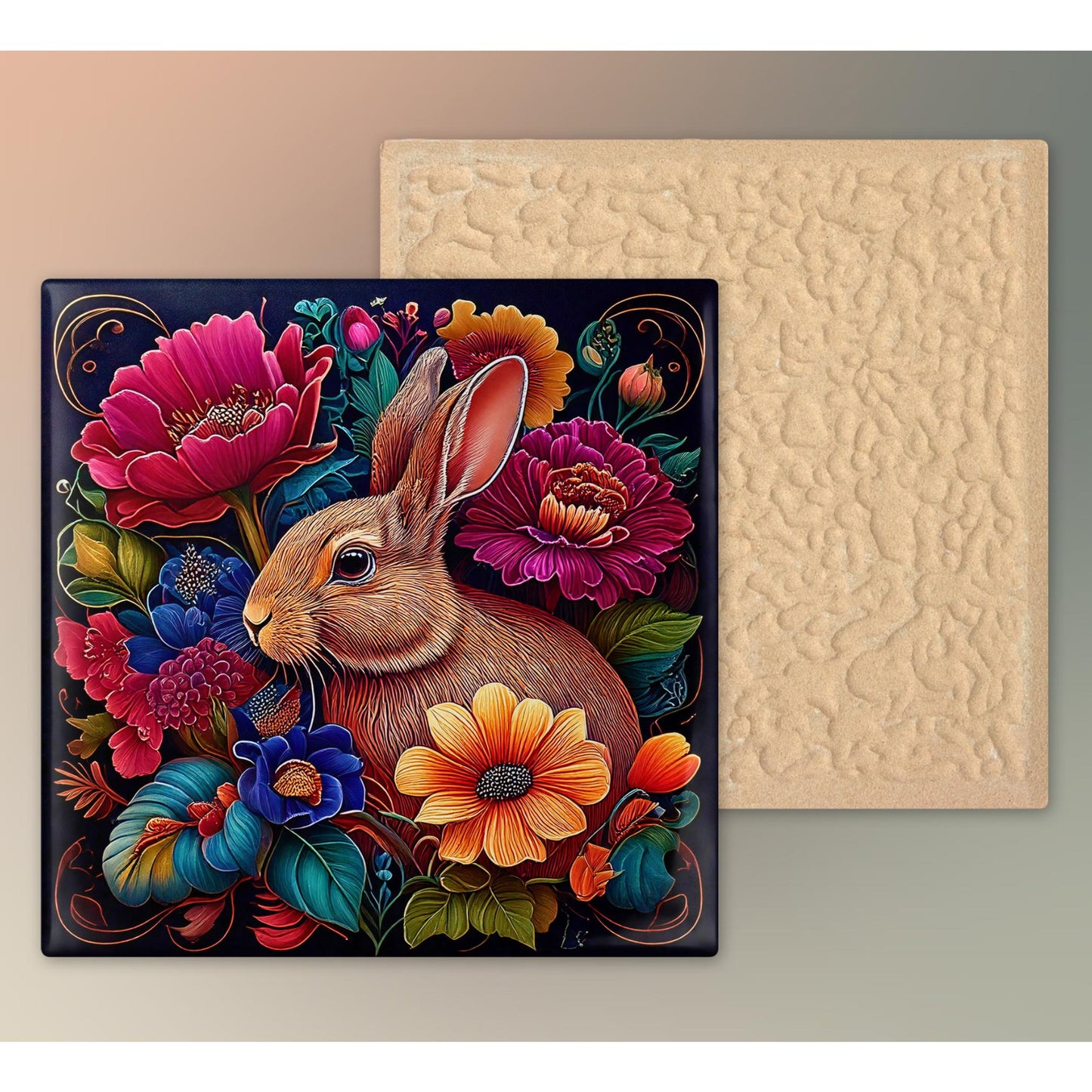Art Nouveau Rabbit Ceramic Tile, William Morris Inspired Hare Wall Decor, Floral and Bunny Trivet, Nature Lovers Spring Art, 3 Styles