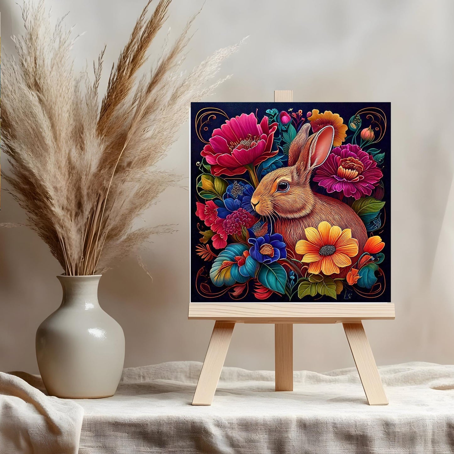Art Nouveau Rabbit Ceramic Tile, William Morris Inspired Hare Wall Decor, Floral and Bunny Trivet, Nature Lovers Spring Art, 3 Styles