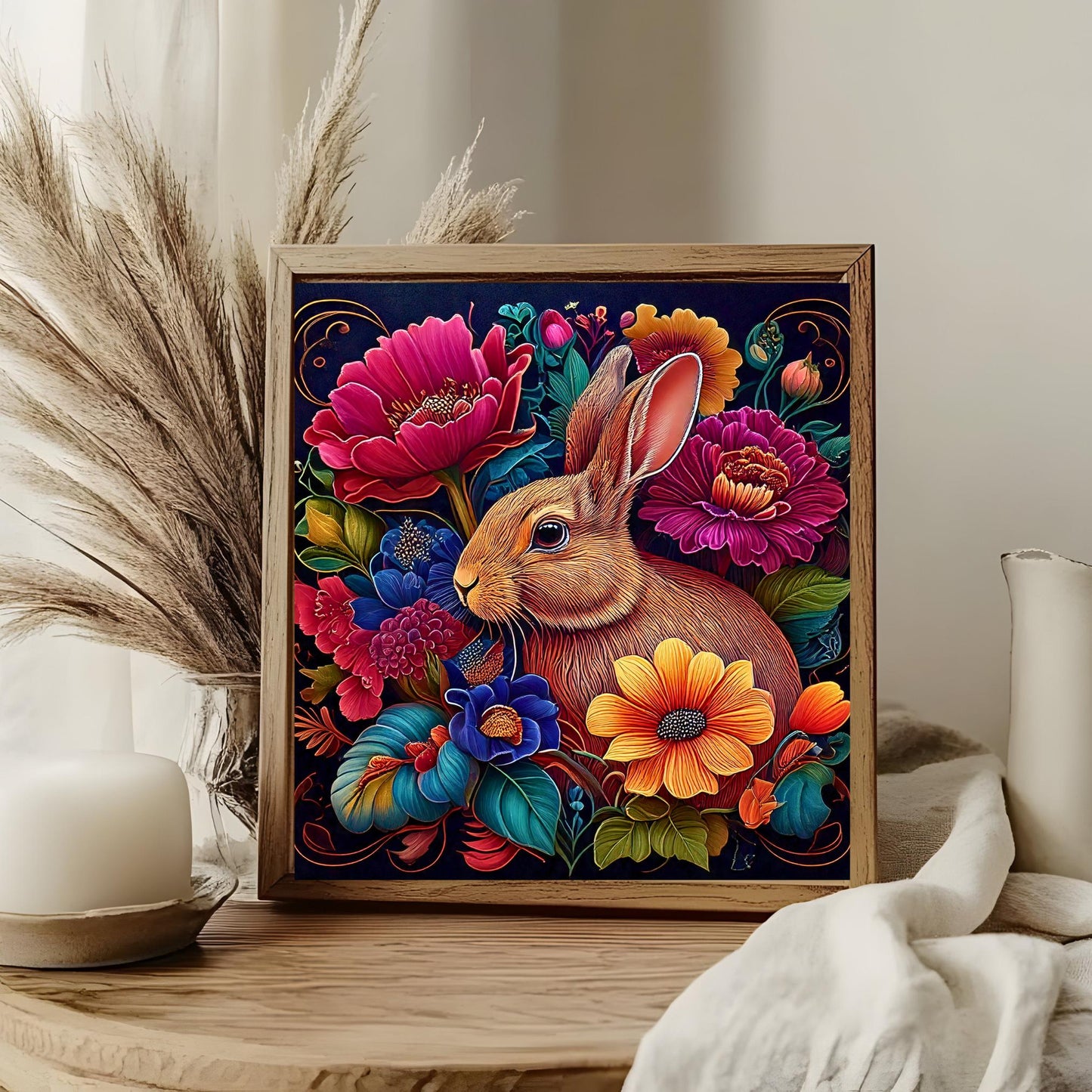 Art Nouveau Rabbit Ceramic Tile, William Morris Inspired Hare Wall Decor, Floral and Bunny Trivet, Nature Lovers Spring Art, 3 Styles