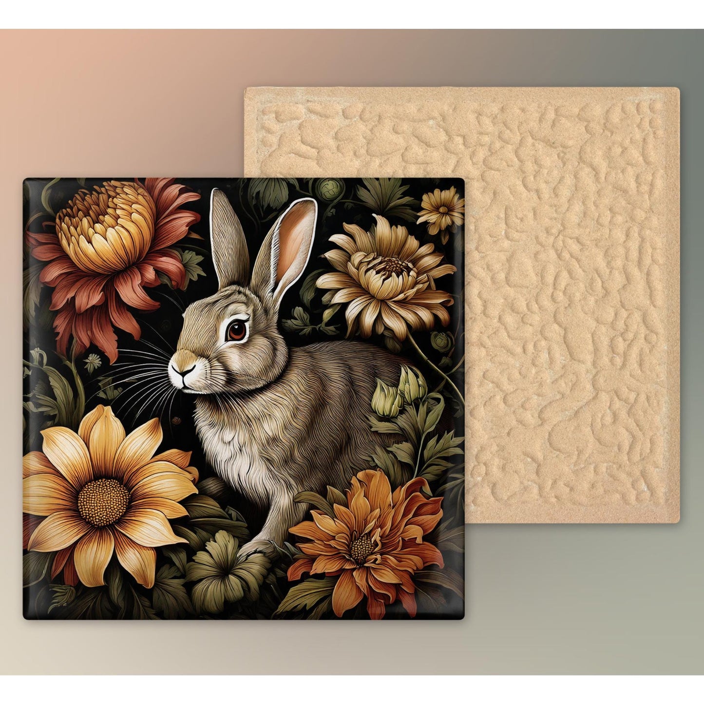 Art Nouveau Rabbit Ceramic Tile, William Morris Inspired Decor, Classic Rabbit Art, Art Deco Woodland Rabbit, Nature Wall Decor