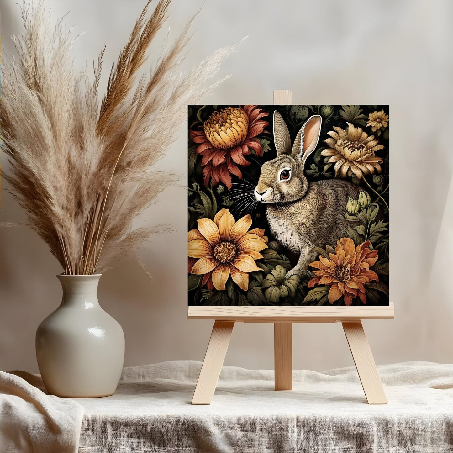 Art Nouveau Rabbit Ceramic Tile, William Morris Inspired Decor, Classic Rabbit Art, Art Deco Woodland Rabbit, Nature Wall Decor
