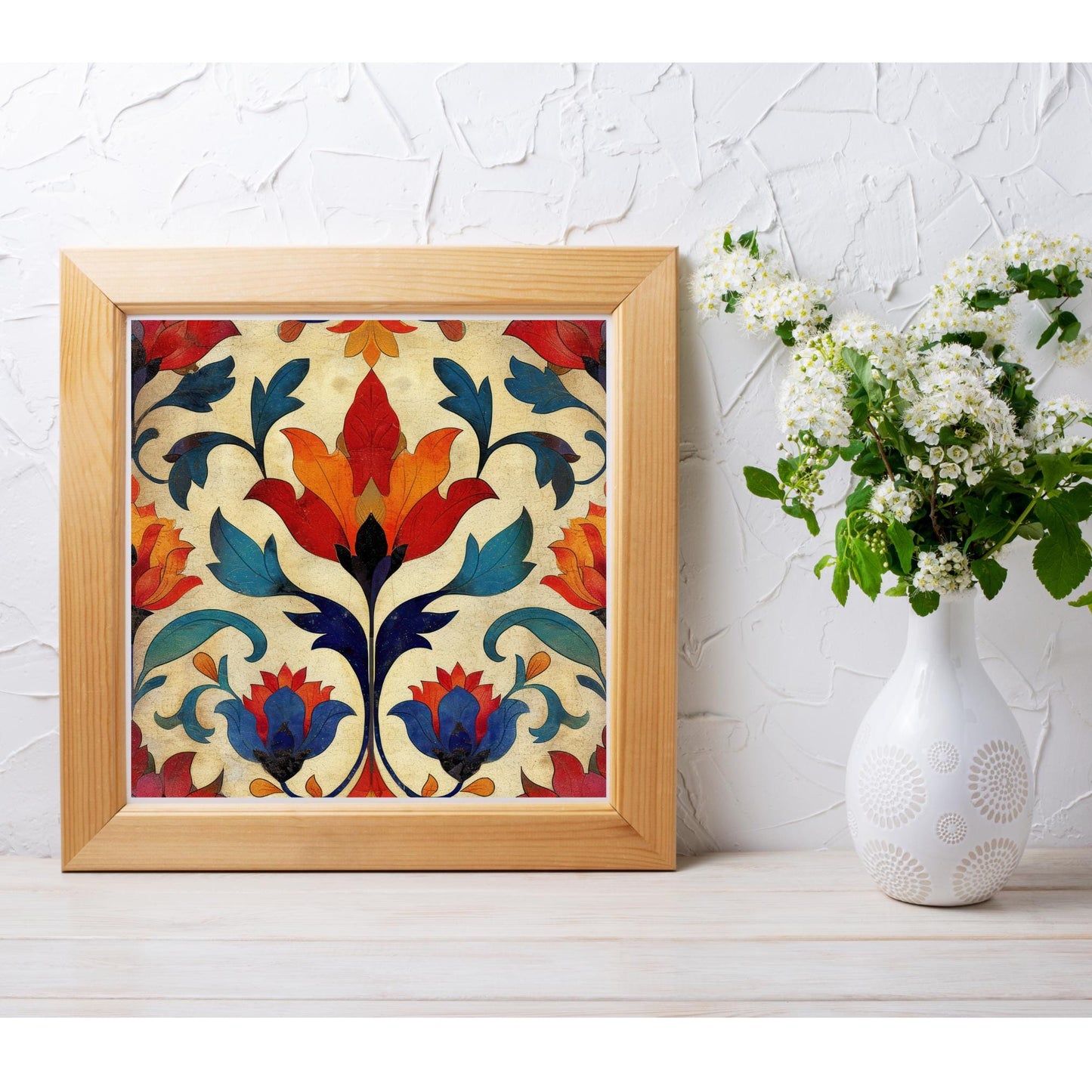 Floral Ceramic Tile - Exquisite Moroccan Flower Art for Stylish Wall Decor - Gallery Wall Art - Mediterranean Tile Art