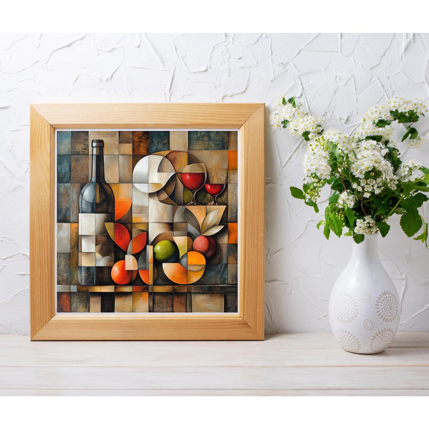 Abstract Wine Bottle & Glass Ceramic Tile Art | Unique Decorative Tile for Home Bar | Stylish Gift for Wine Lovers | Kitchen Decor