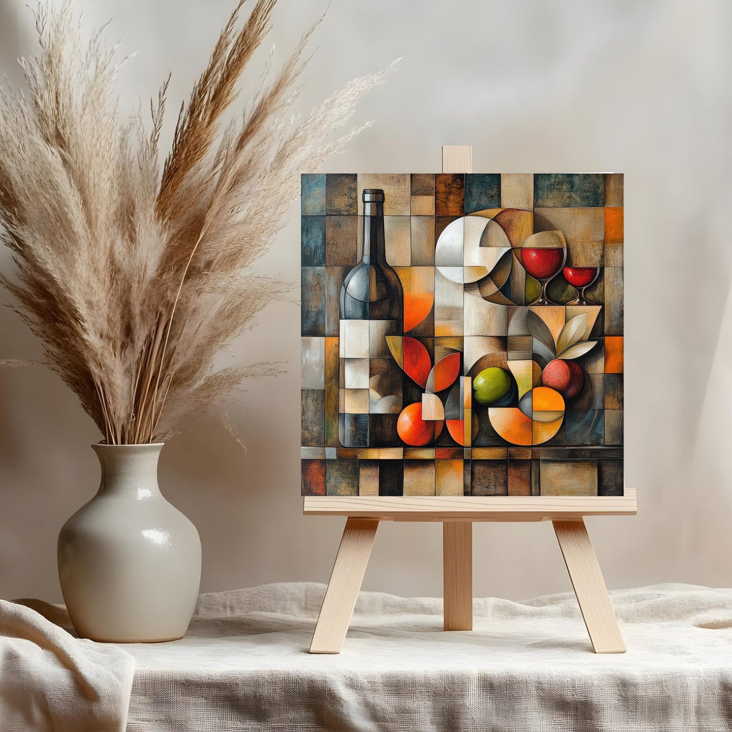 Abstract Wine Bottle & Glass Ceramic Tile Art | Unique Decorative Tile for Home Bar | Stylish Gift for Wine Lovers | Kitchen Decor