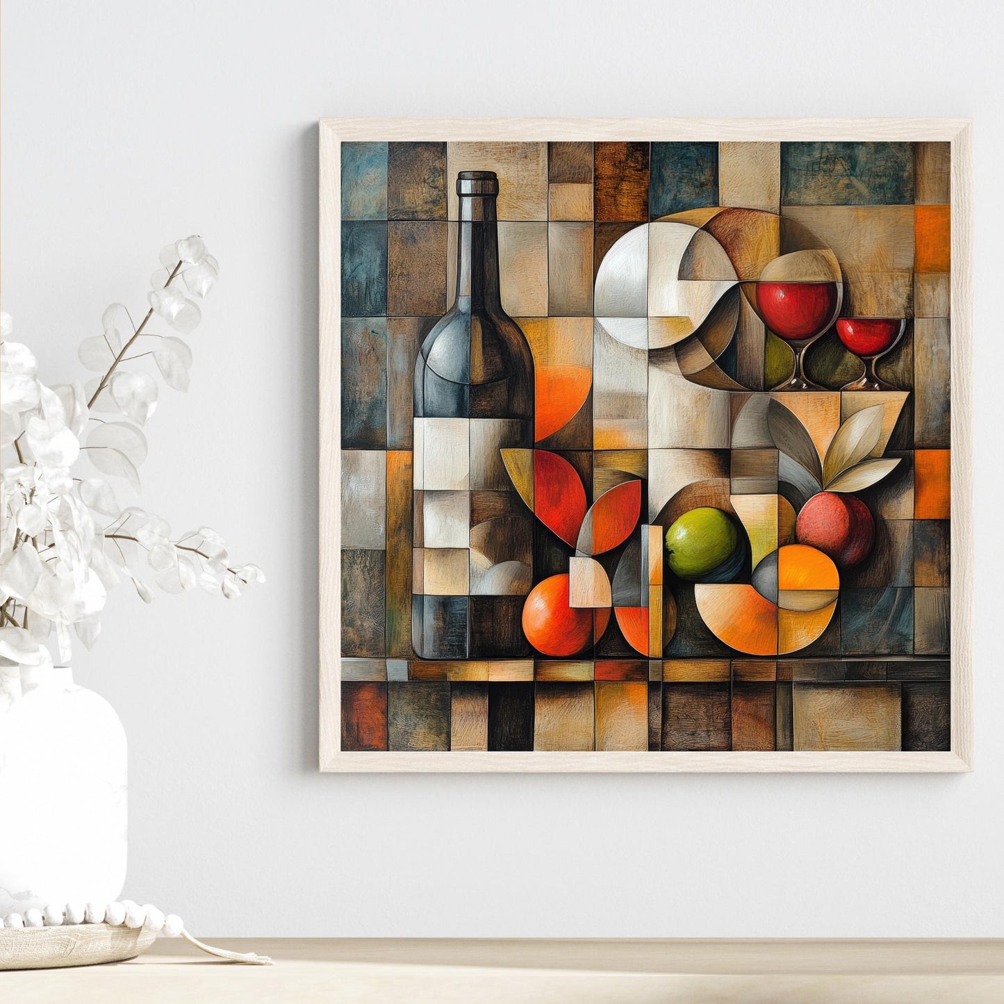 Abstract Wine Bottle & Glass Ceramic Tile Art | Unique Decorative Tile for Home Bar | Stylish Gift for Wine Lovers | Kitchen Decor