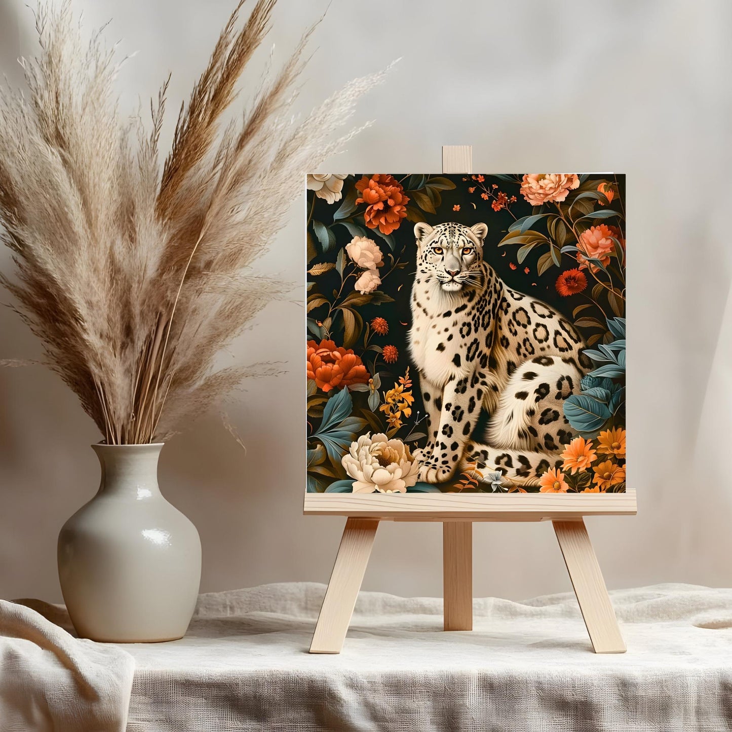 William Morris Inspired Snow Leopard Ceramic Tile | Art Nouveau Wall Decor | Vintage Art | Traditional Decor | Classic Wall Art