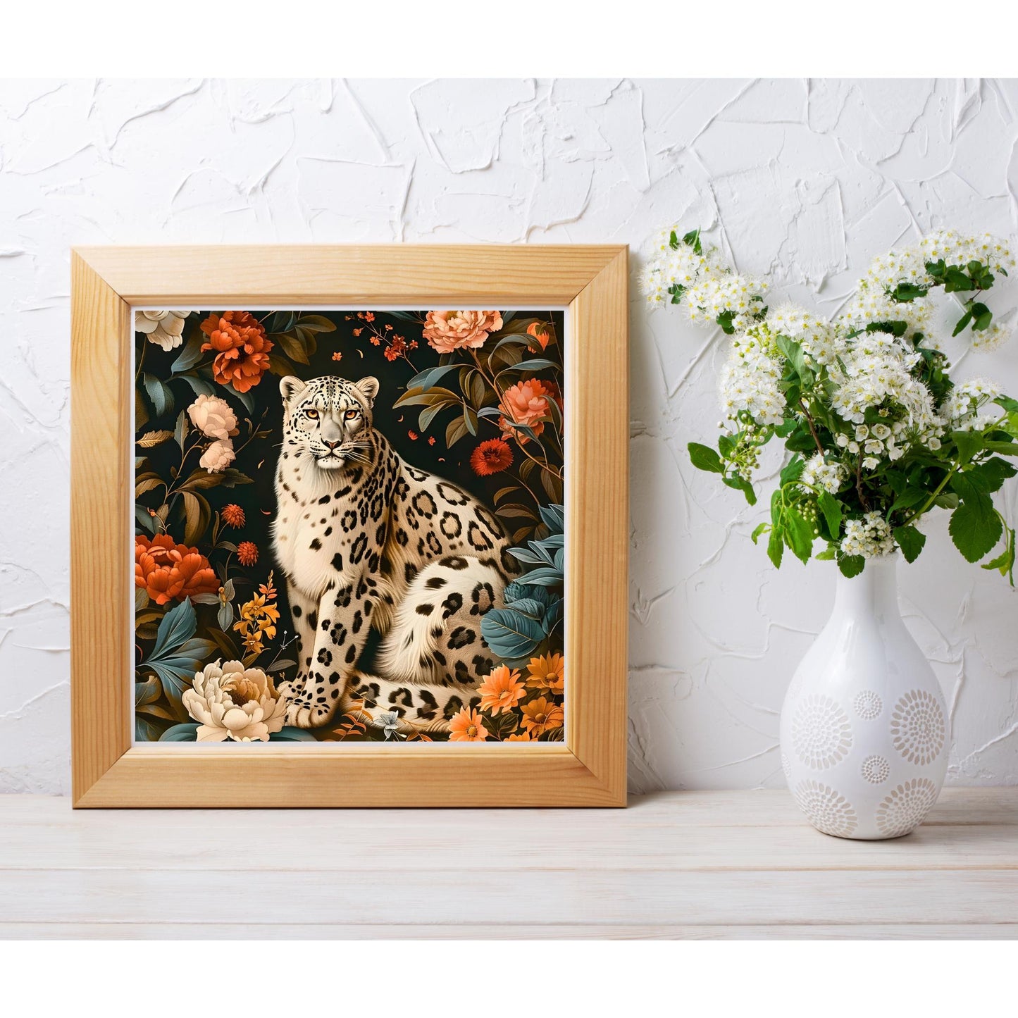 William Morris Inspired Snow Leopard Ceramic Tile | Art Nouveau Wall Decor | Vintage Art | Traditional Decor | Classic Wall Art