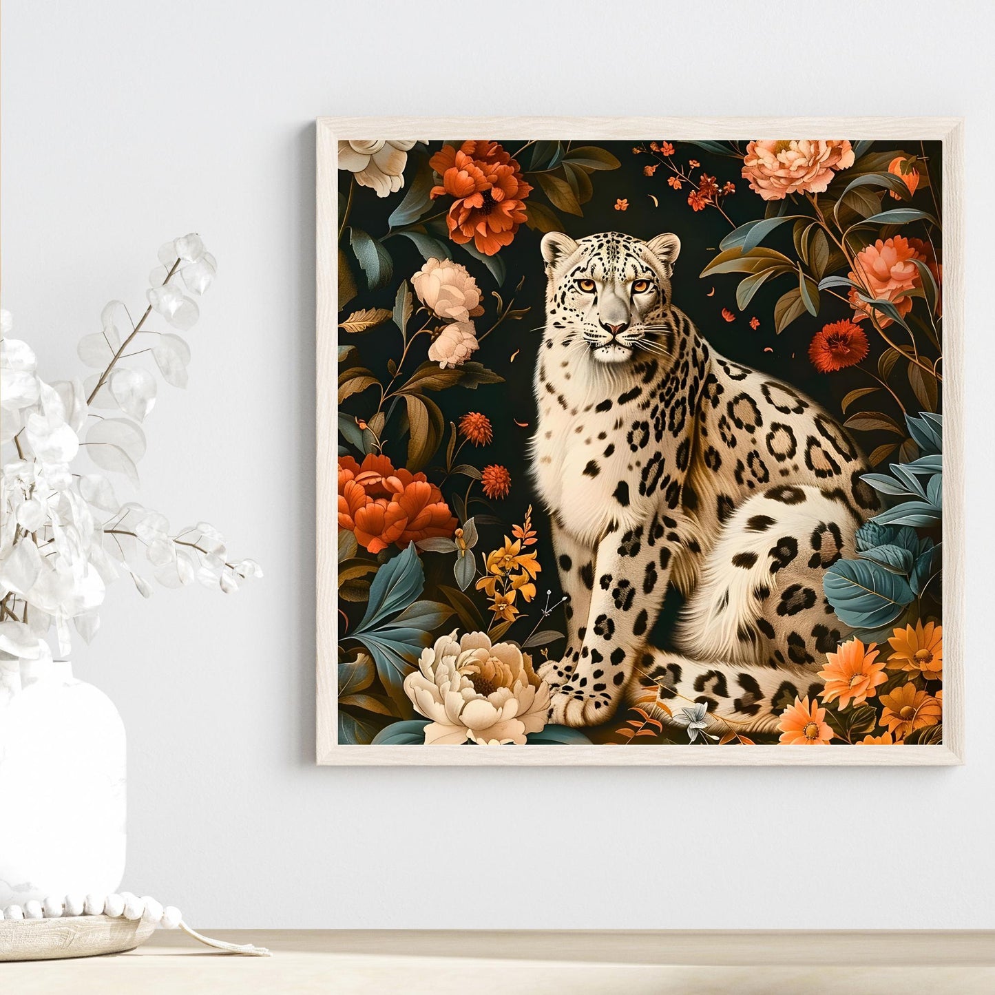 William Morris Inspired Snow Leopard Ceramic Tile | Art Nouveau Wall Decor | Vintage Art | Traditional Decor | Classic Wall Art