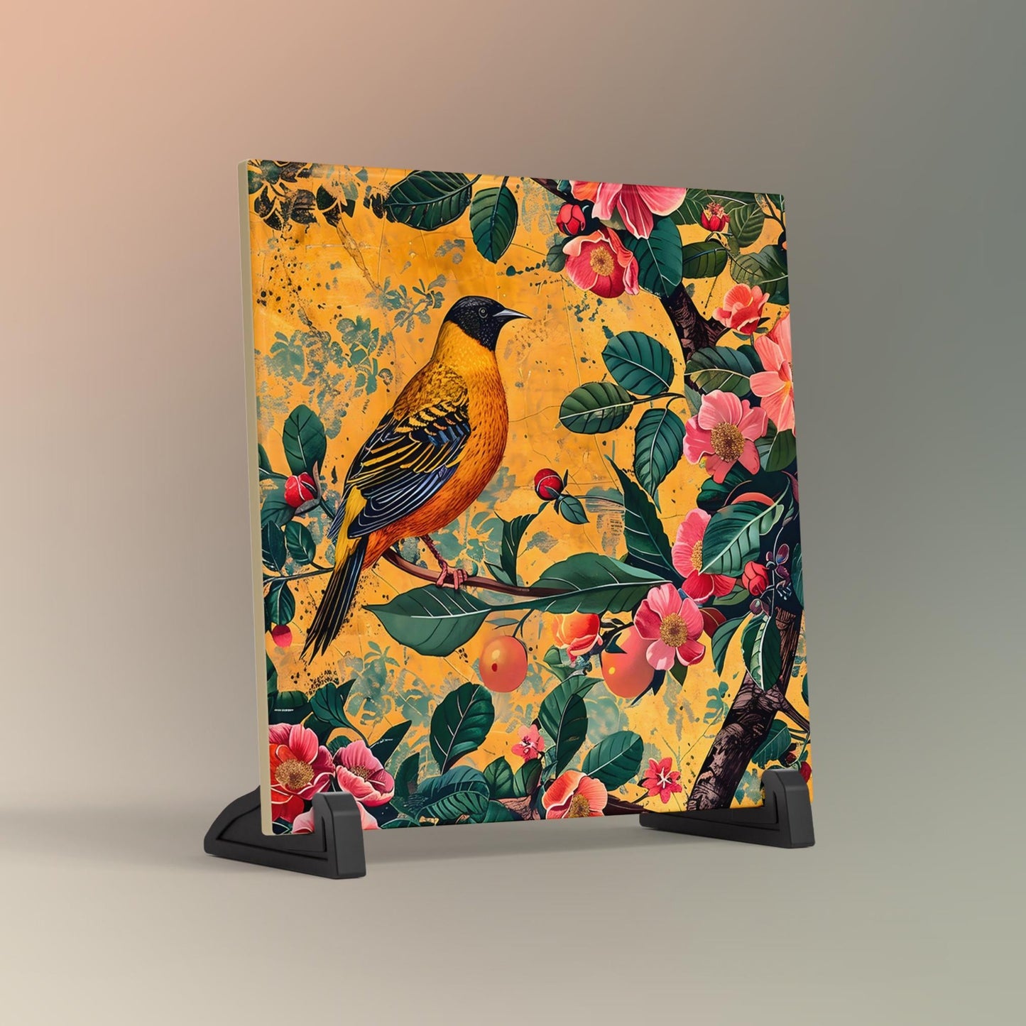 William Morris Inspired Bird Ceramic Tile | Art Nouveau Bird On a Branch | Vintage Wall Art | William Morris Nature Lovers Print