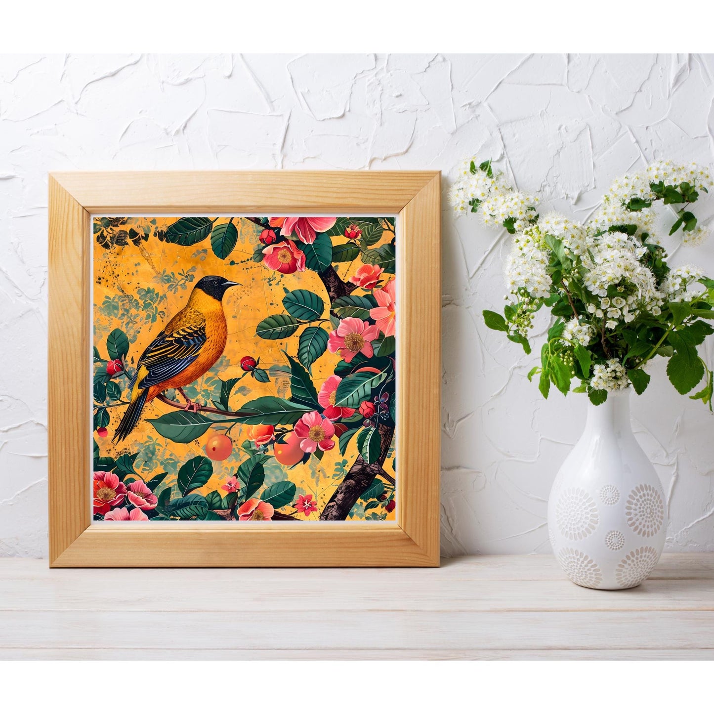 William Morris Inspired Bird Ceramic Tile | Art Nouveau Bird On a Branch | Vintage Wall Art | William Morris Nature Lovers Print