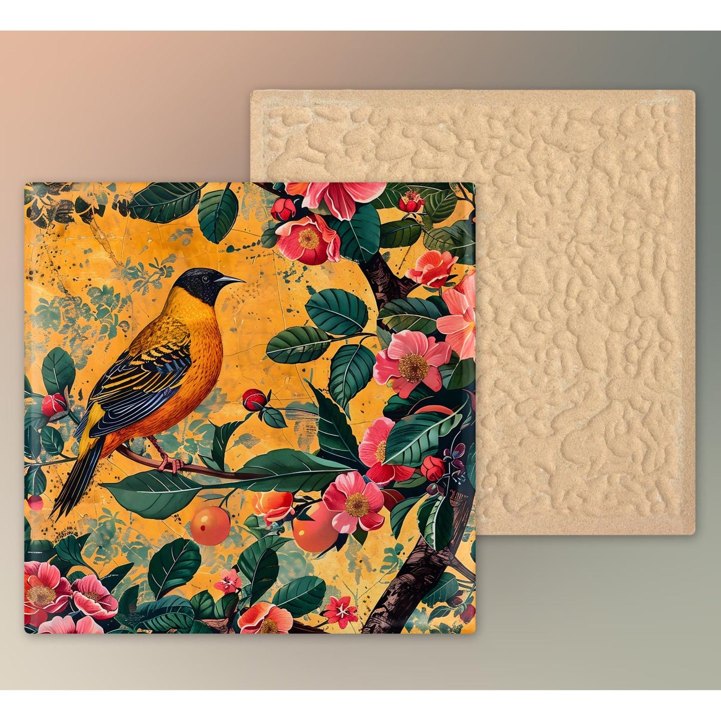 William Morris Inspired Bird Ceramic Tile | Art Nouveau Bird On a Branch | Vintage Wall Art | William Morris Nature Lovers Print