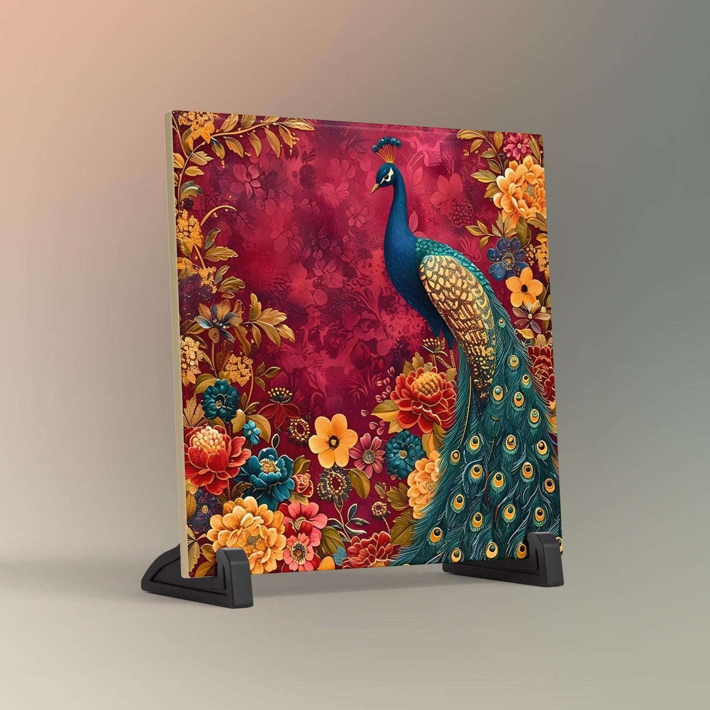 William Morris Peacock Ceramic Tile | Art Nouveau | Vintage Wall Art | William Morris Nature Lovers Print