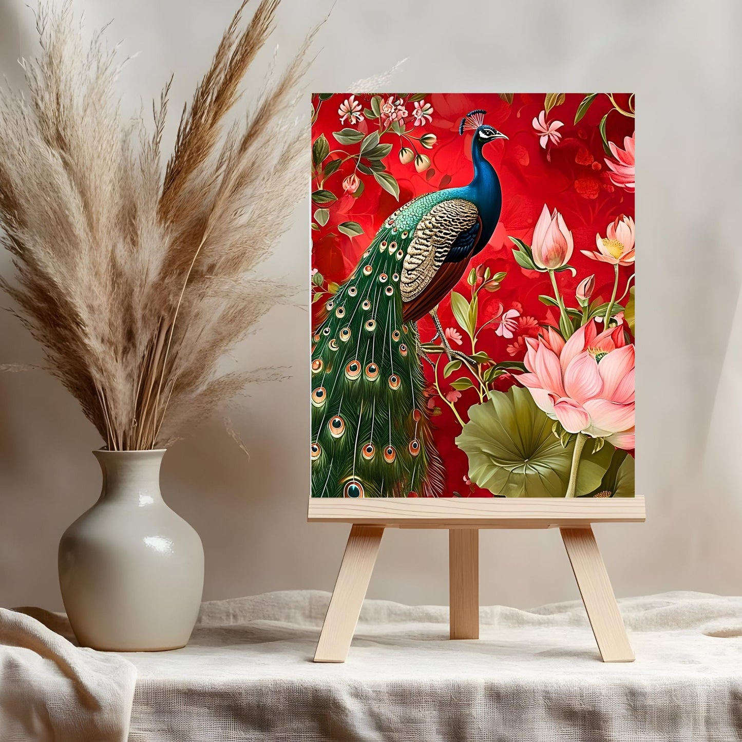 Ceramic Tile Art of Beautiful Peacock, Custom William Morris Style for Unique Home Decor, Perfect Gift for Nature Lover - 8x10" Art Print