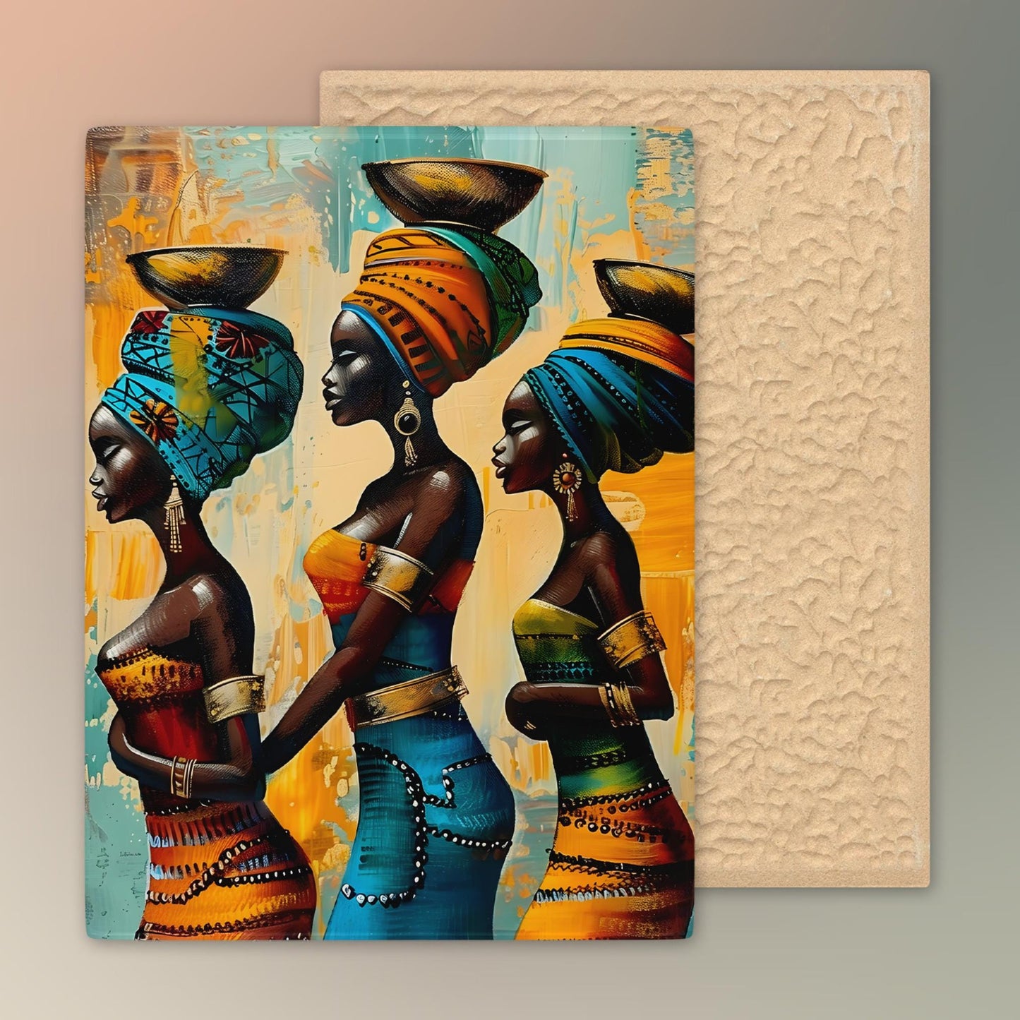 Ceramic Tile Art of Beautiful African Women Art - Afrocentric Style for Unique Home Decor, Perfect Gift for Nature Lover - 8x10" Art Print